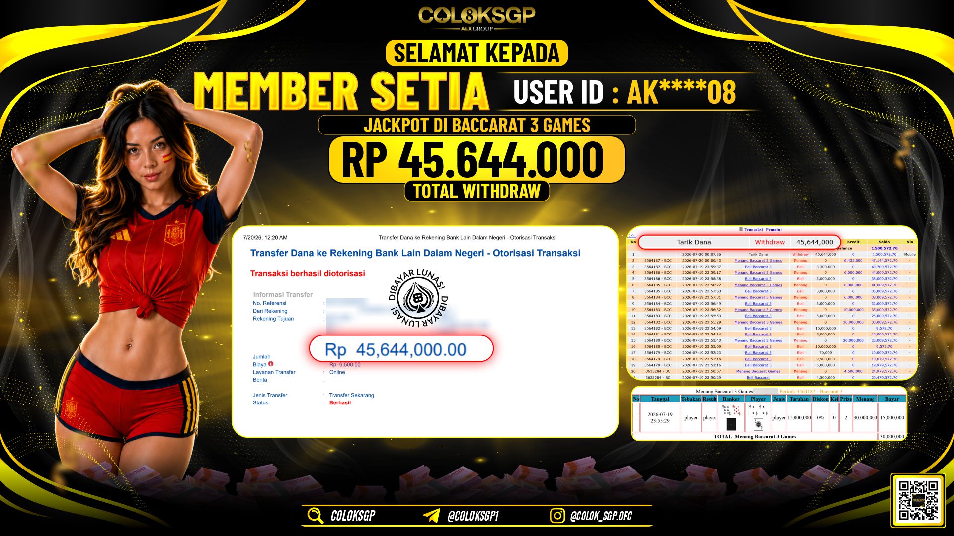 COLOKSGP JACKPOT IDNLIVE - BACCARAT 3 RP45.644.000,- LUNAS