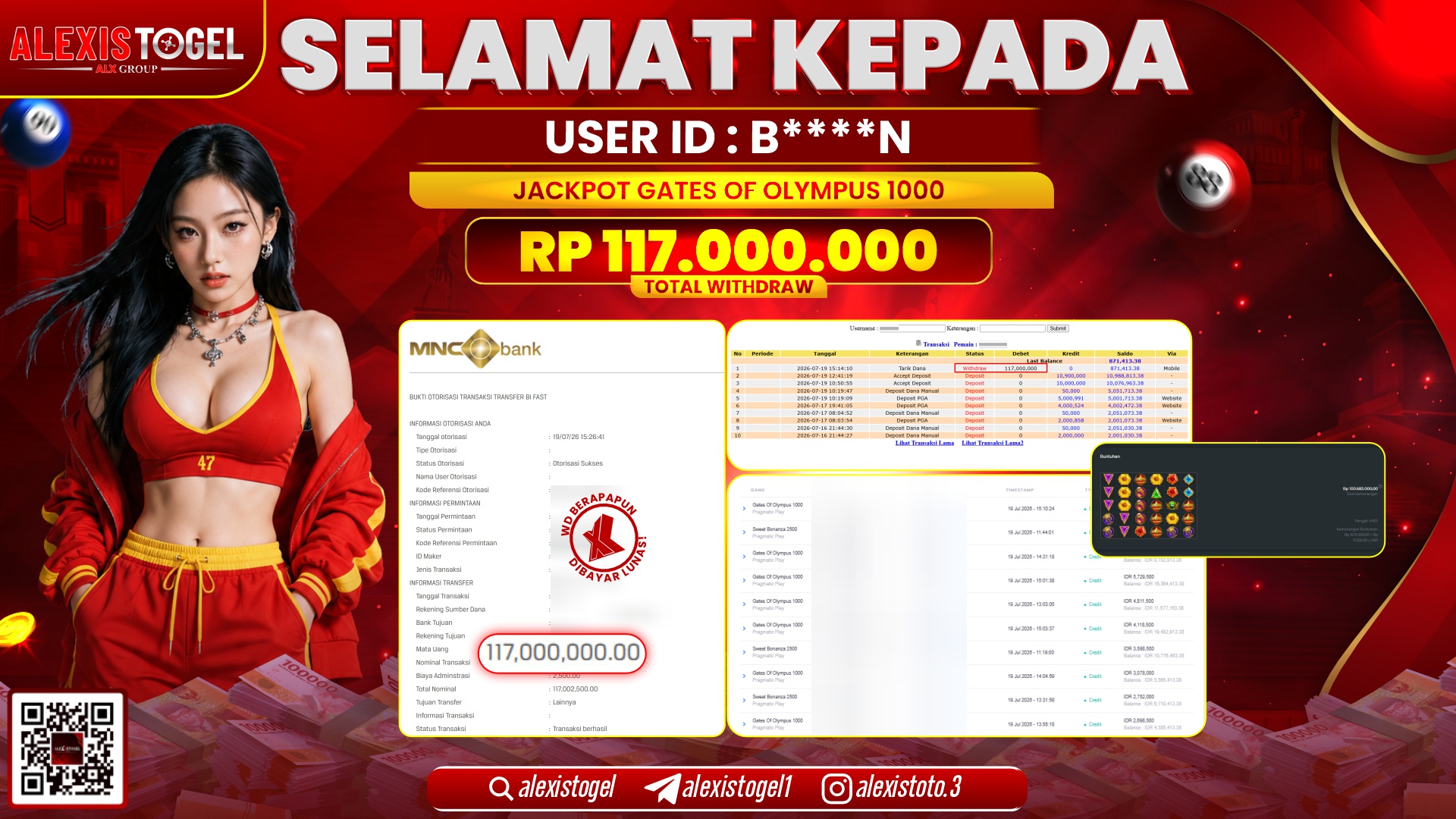 ALEXISTOGEL JACKPOT DI GATES OF OLYMPUS 1000 RP.117.000.000,- LUNAS
