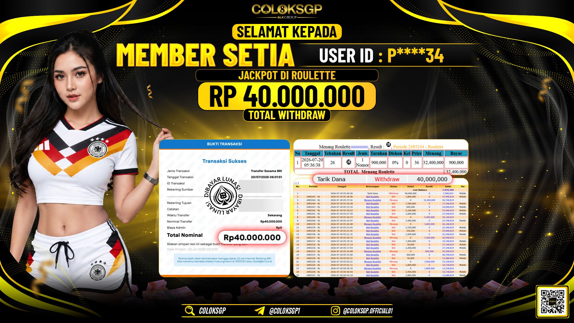 COLOKSGP JACKPOT IDNLIVE - ROULETTE RP40.000.000,- LUNAS