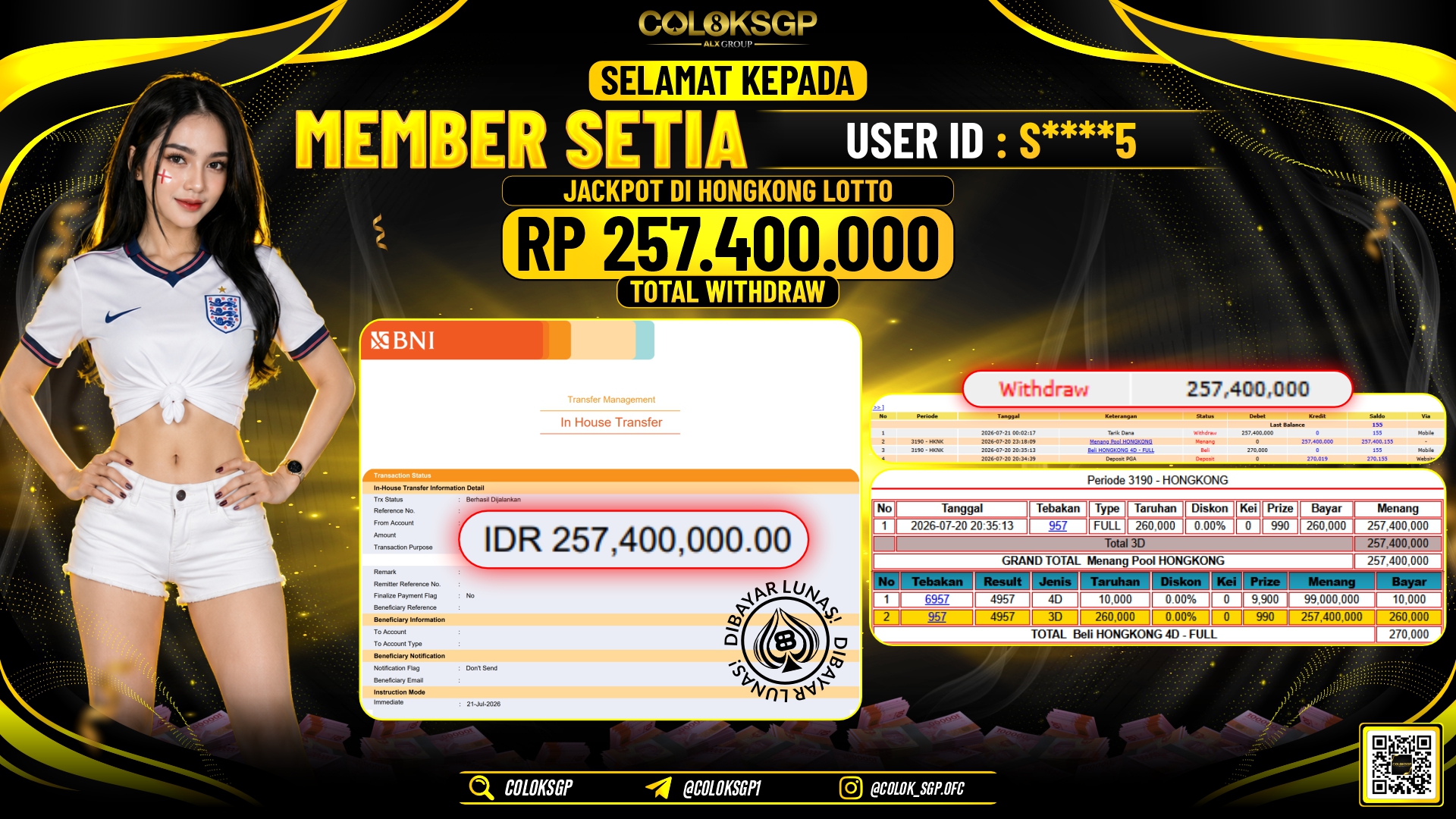 COLOKSGP JACKPOT POLLS - HONGKONG LOTTO RP257.400.000,- LUNAS