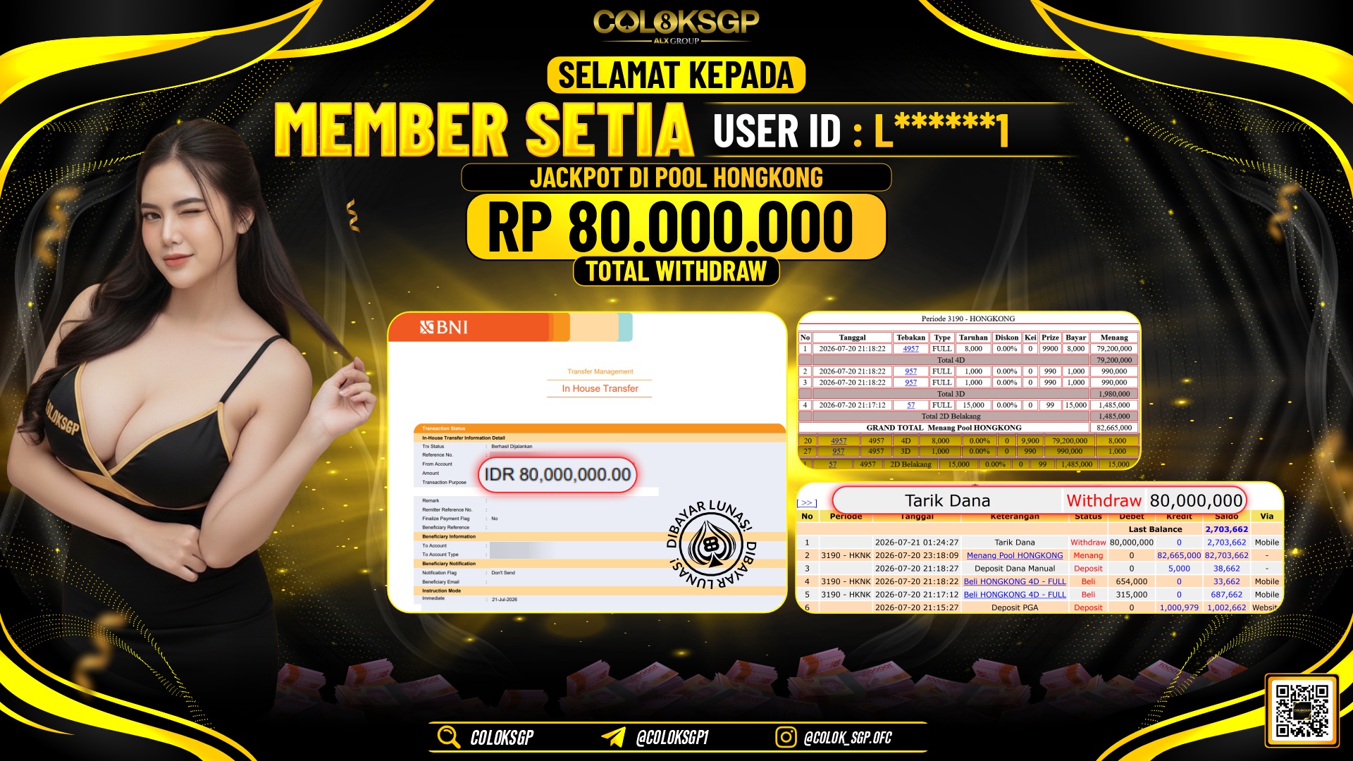 COLOKSGP JACKPOT POLLS - HONGKONG LOTTO RP80.000.000,- LUNAS