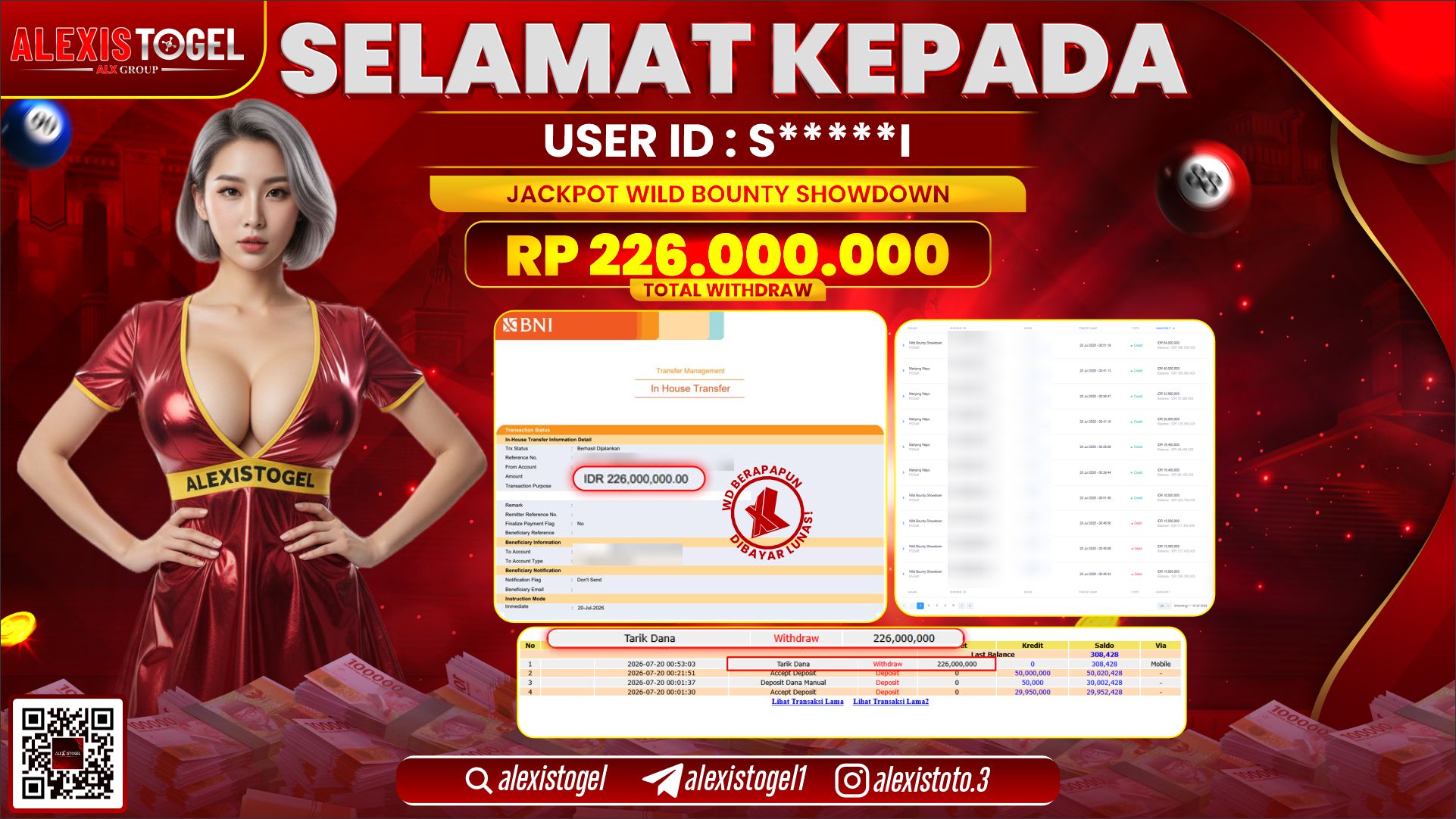 ALEXISTOGEL JACKPOT DI WILD BOUNTY SHOWDOWN RP.226.000.000,- LUNAS