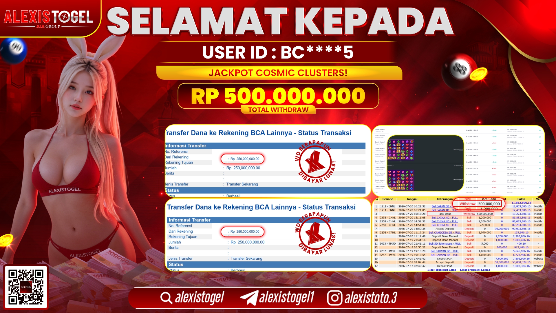 ALEXISTOGEL JACKPOT DI COSMIC CLUSTERS! RP.500.000.000,- LUNAS