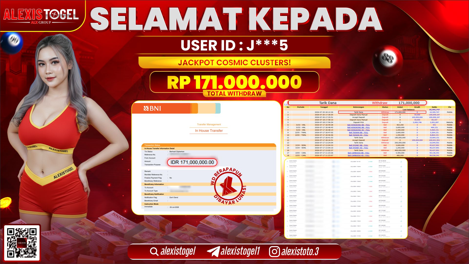 ALEXISTOGEL JACKPOT DI COSMIC CLUSTER! RP.171.000.000,- LUNAS