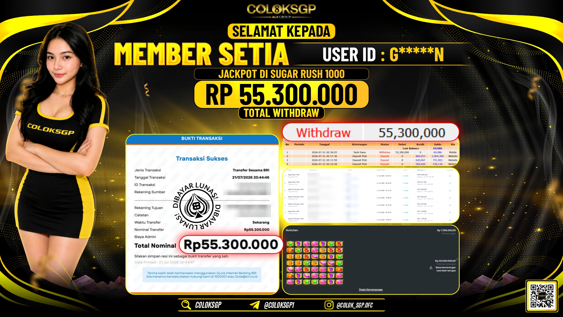 COLOKSGP JACKPOT PRAGMATIC PLAY - SUGAR RUSH 1000 RP55.300.000,- LUNAS