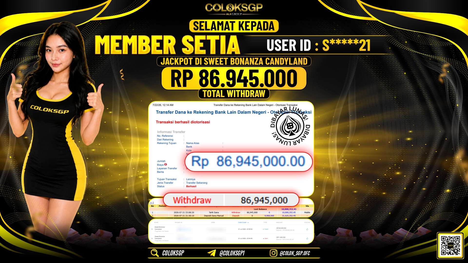 COLOKSGP JACKPOT PRAGMATIC LIVE DEALER - SWEET BONANZA CANDYLAND RP86.945.000,- LUNAS