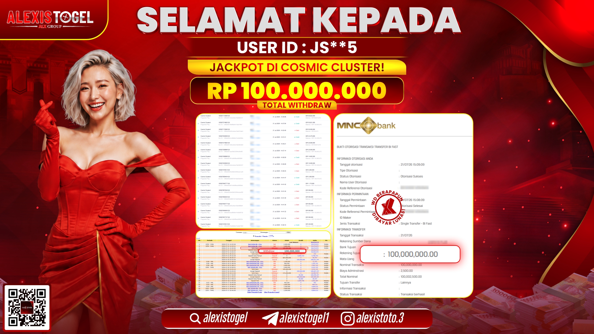 ALEXISTOGEL JACKPOT DI COSMIC CLUSTER! RP.100.000.000,- LUNAS