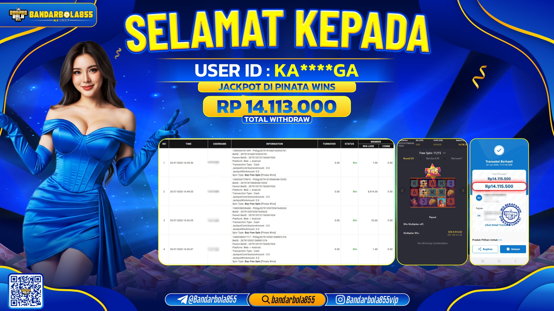JACKPOT BANDARBOLA855 DI PINATA WINS Rp14.113.000, - LUNAS🎖