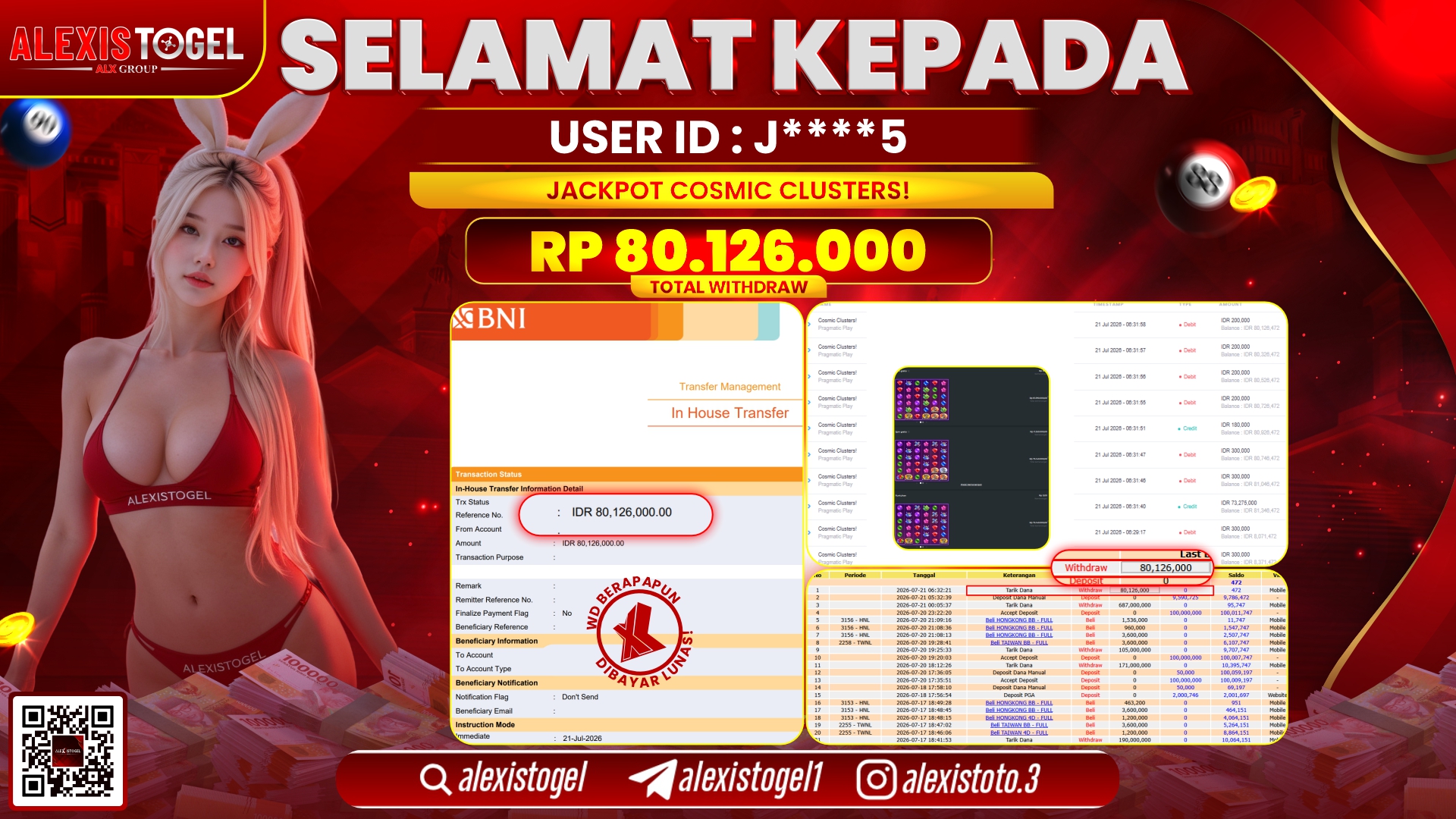 ALEXISTOGEL JACKPOT DI COSMIC CLUSTER! RP.80.126.000,- LUNAS