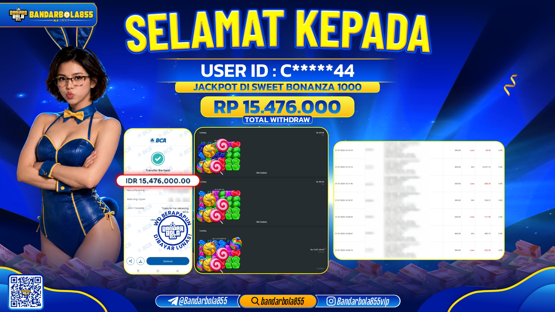 JACKPOT BANDARBOLA855 DI SWEET BONANZA 1000  Rp15.476.000, - LUNAS🎖
