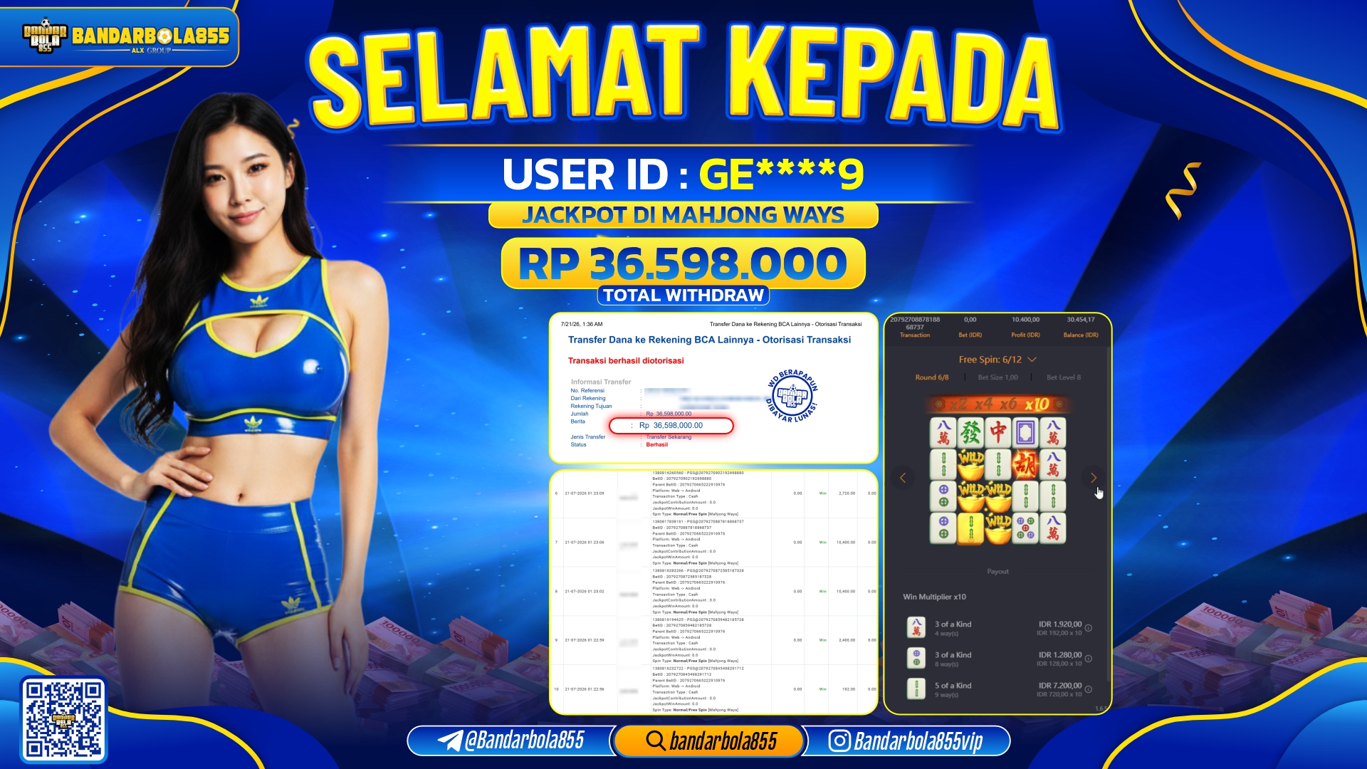 JACKPOT BANDARBOLA855 DI MAHJONG WAYS  Rp36.598.000, - LUNAS🎖