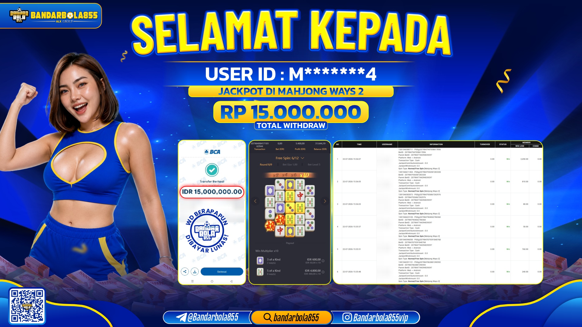 JACKPOT BANDARBOLA855 DI MAHJONG WAYS 2 Rp15.000.000, - LUNAS🎖
