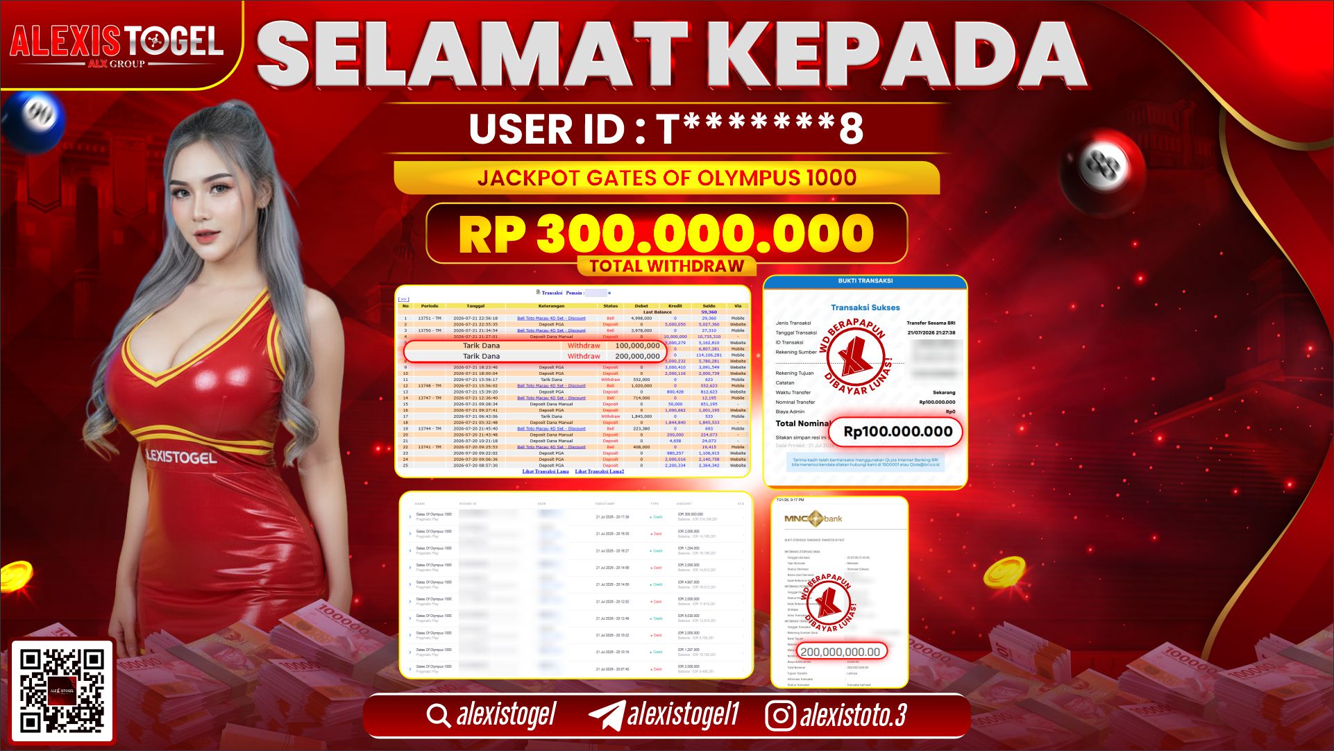 ALEXISTOGEL JACKPOT DI GATES OF OLYMPUS 1000 RP.300.000.000,- LUNAS