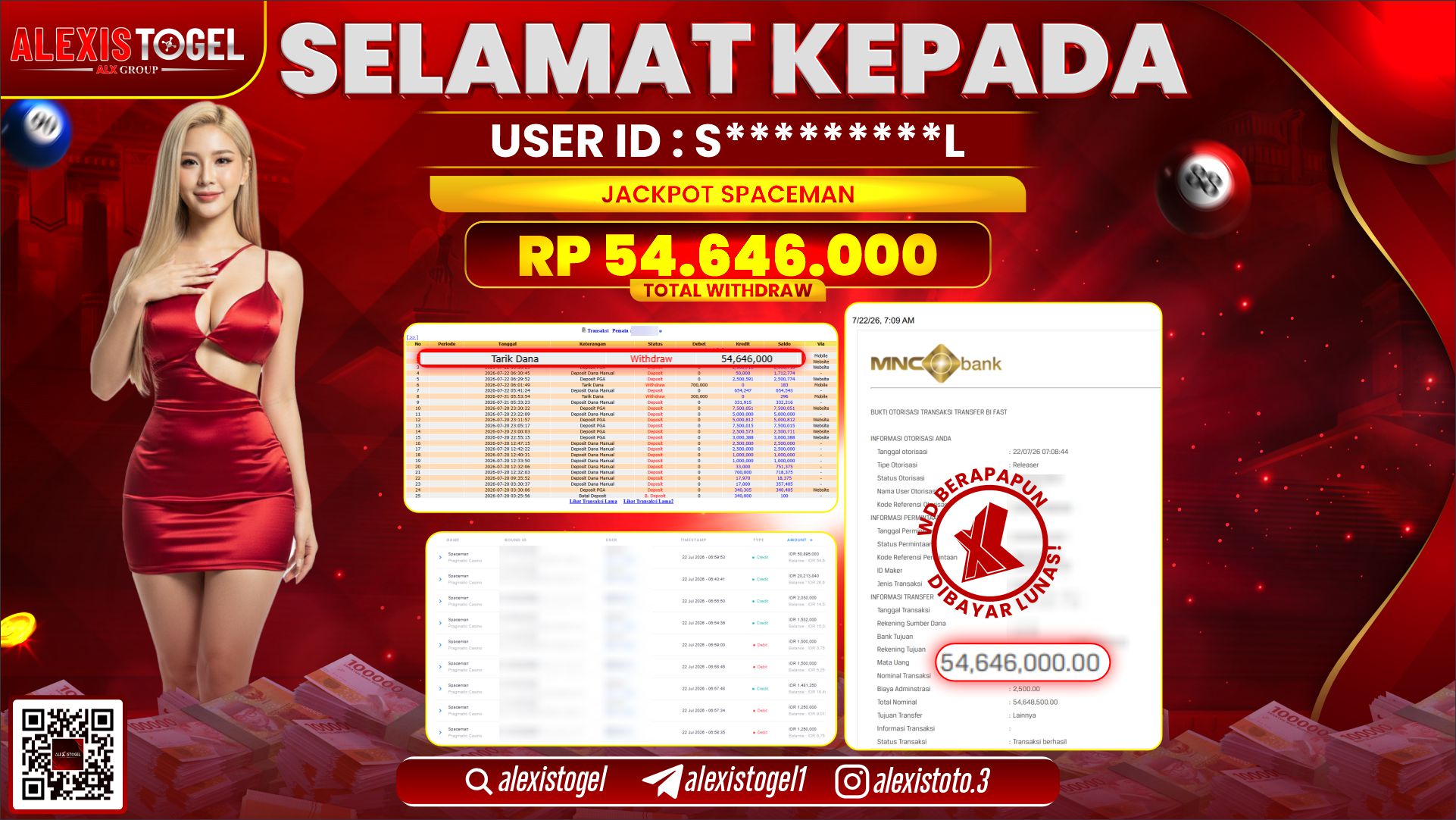 ALEXISTOGEL JACKPOT DI SPACEMAN RP.54.646.000,- LUNAS