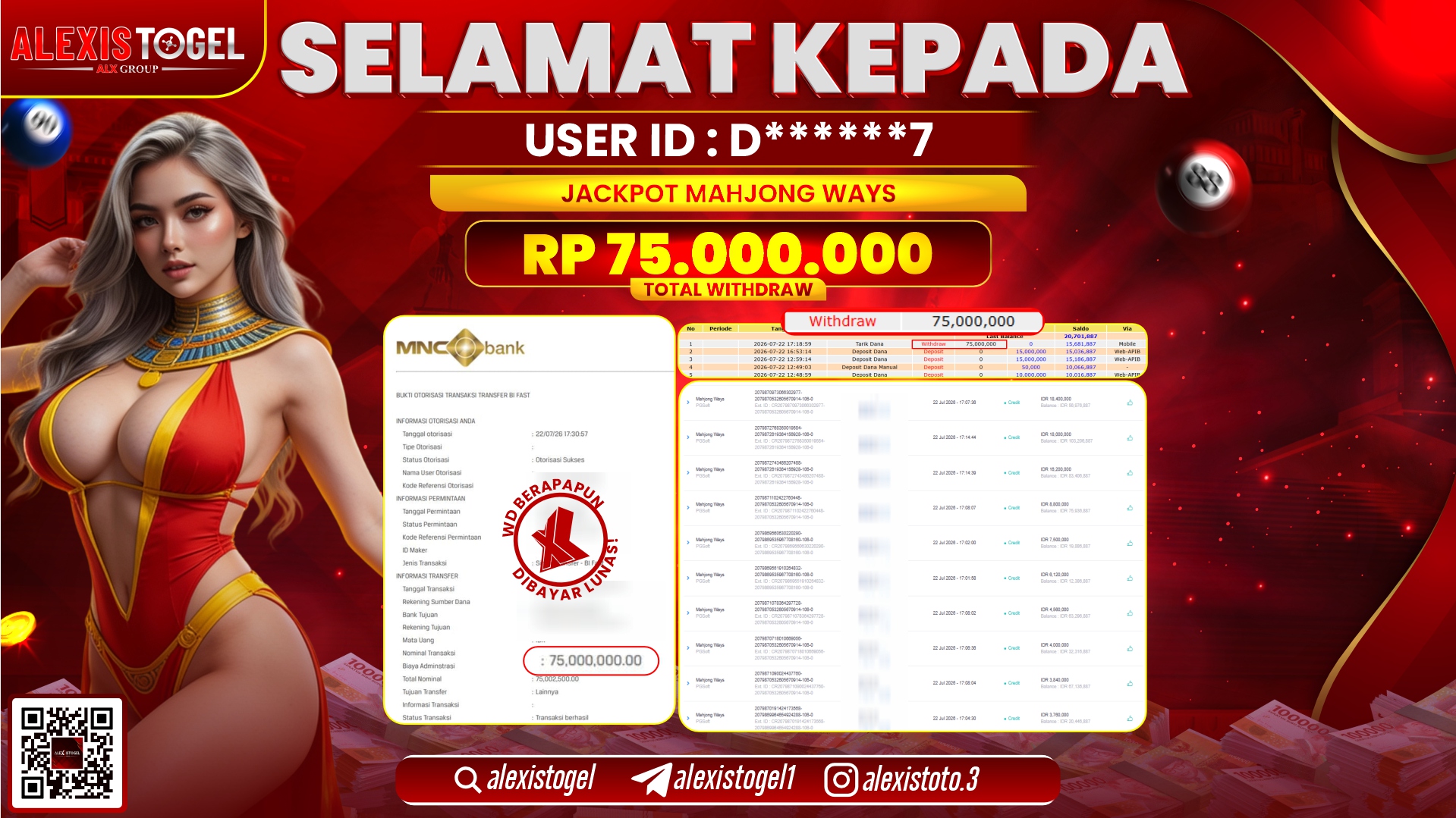 ALEXISTOGEL JACKPOT DI TOGEL MAHJONG WAYS RP.75.000.000,- LUNAS