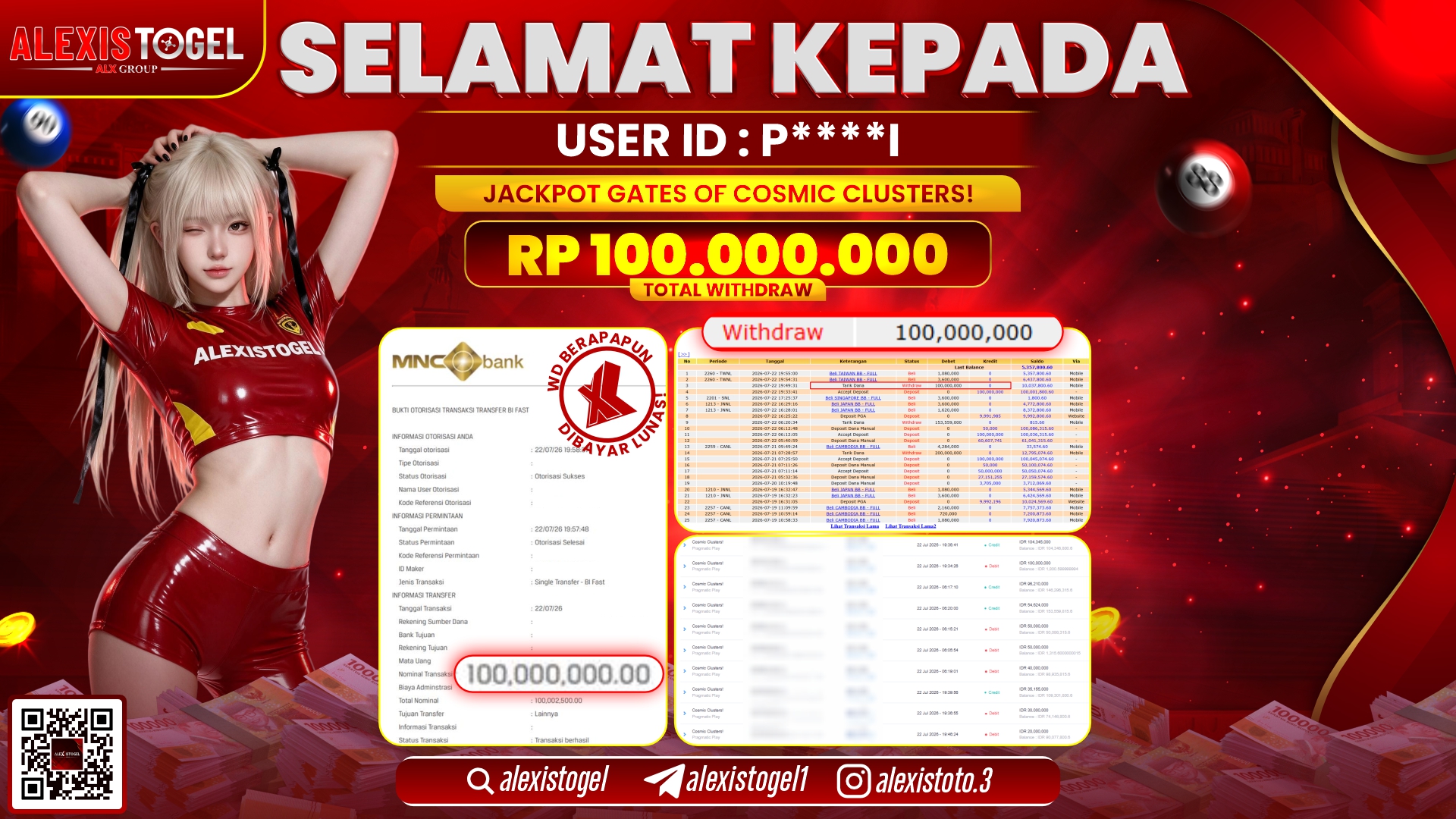 ALEXISTOGEL JACKPOT DI GATES OF COSMIS CLUSTERS! RP.100.000.000,- LUNAS