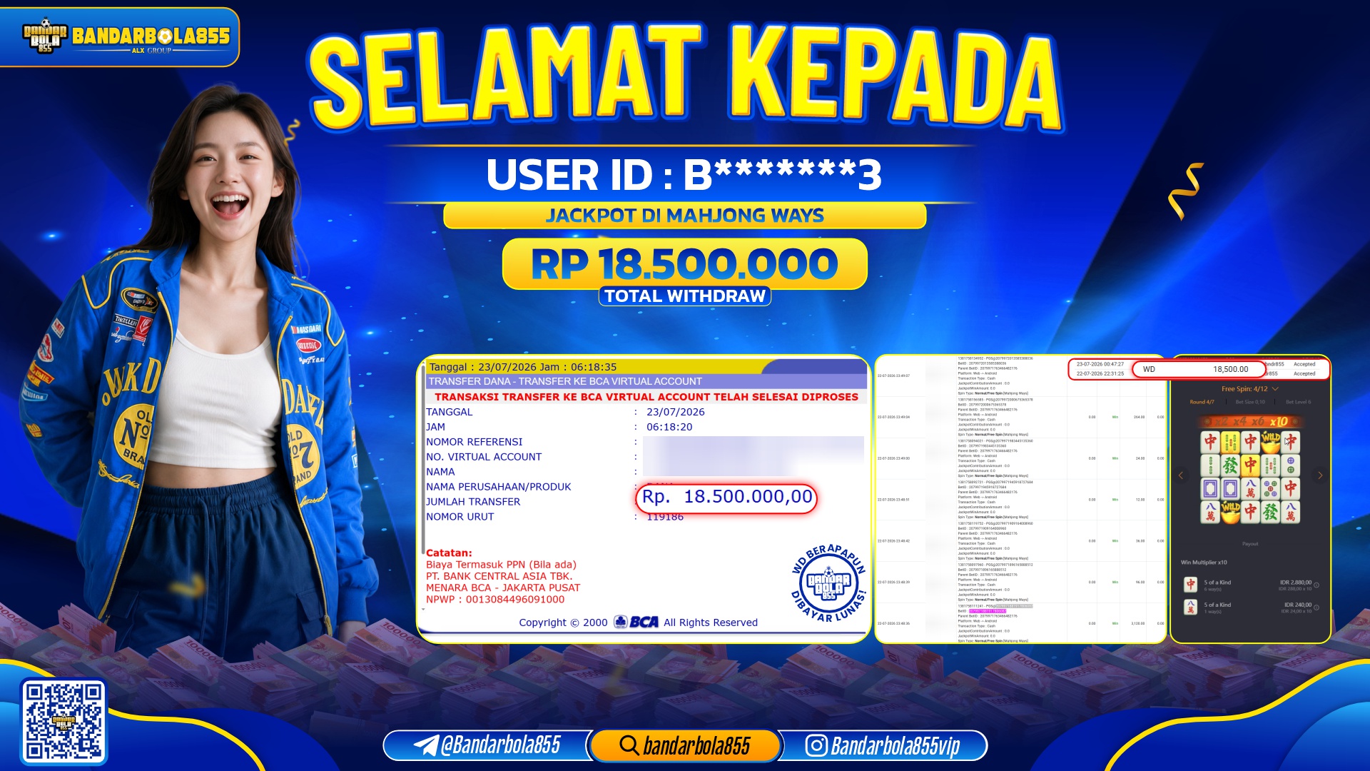 JACKPOT BANDARBOLA855 DI MAHJONG WAYS Rp18.500.000, - LUNAS🎖