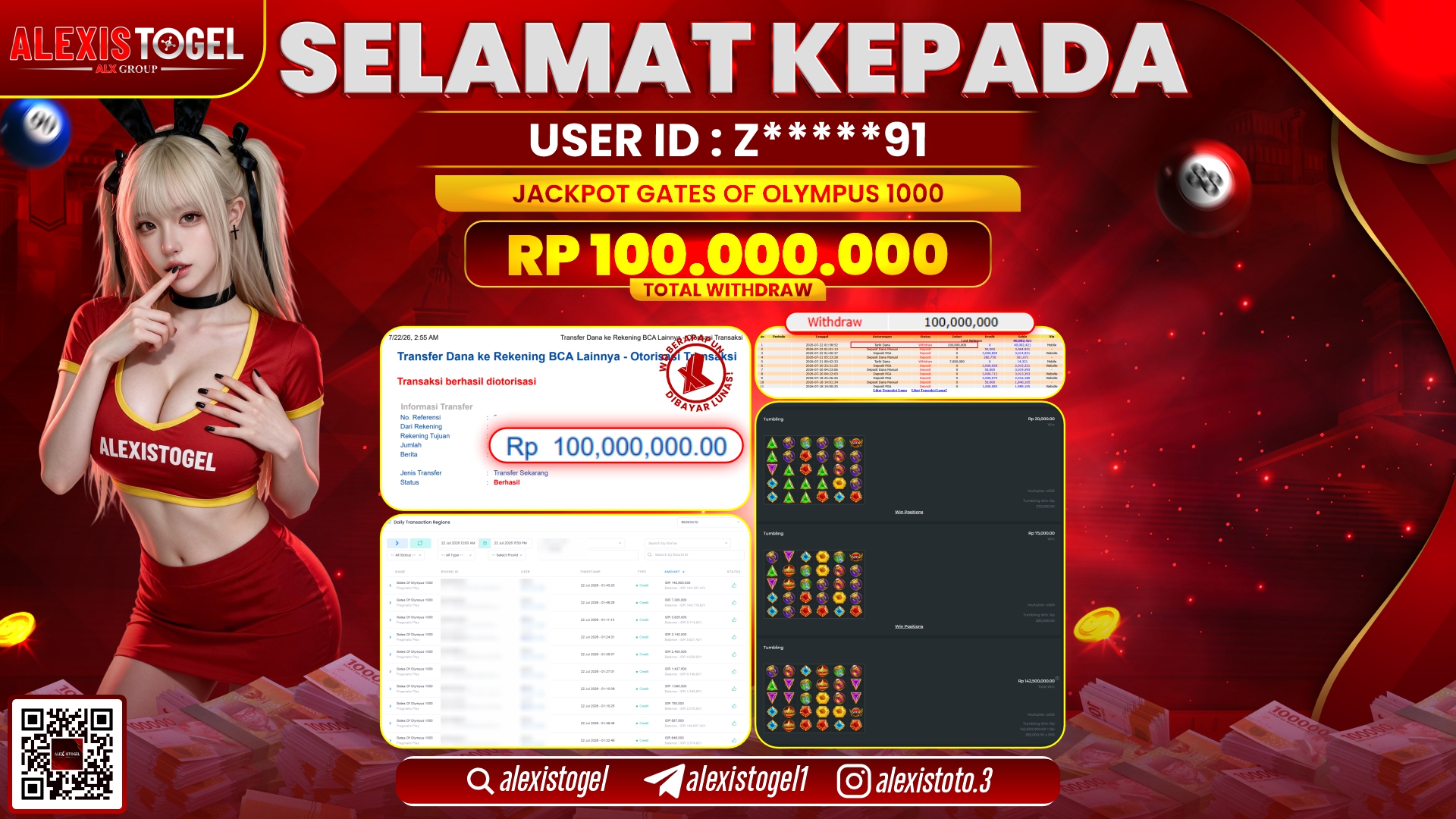 ALEXISTOGEL JACKPOT DI GATES OF OLYMPUS 1000 RP.100.000.000,- LUNAS