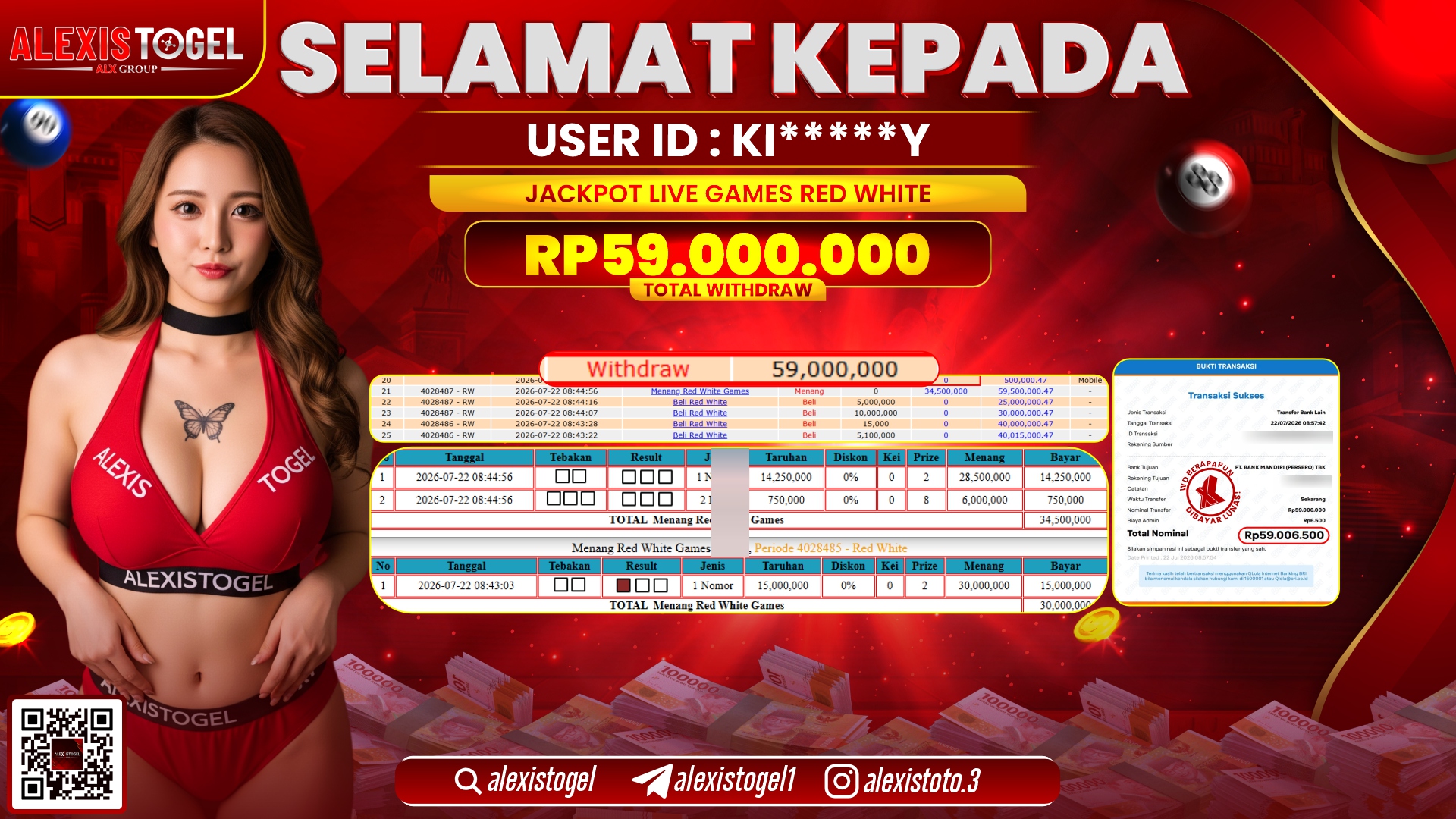 ALEXISTOGEL JACKPOT DI LIVE GAME RED WHITE RP.59.000.000,- LUNAS