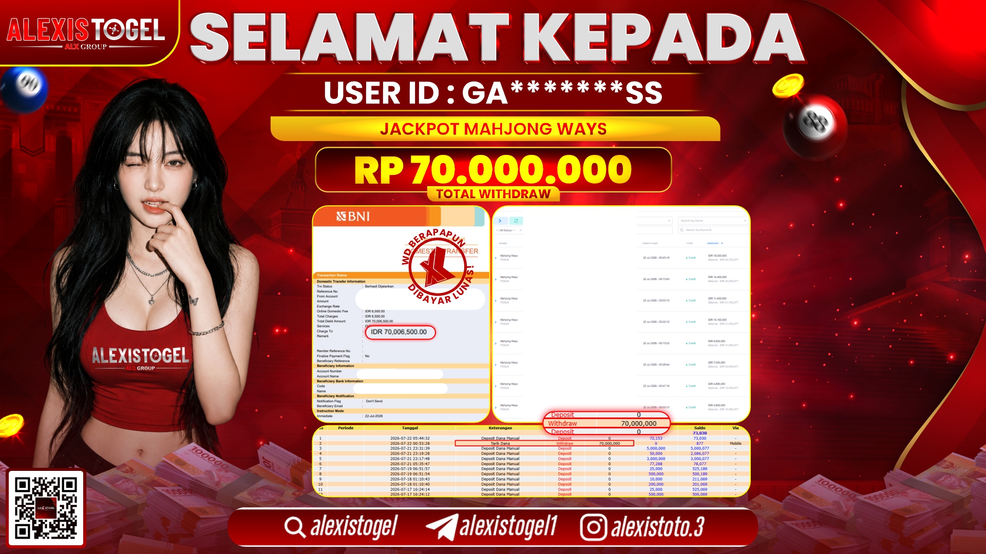 ALEXISTOGEL JACKPOT DI TOGEL MAHJONG WAYS RP.70.000.000,- LUNAS