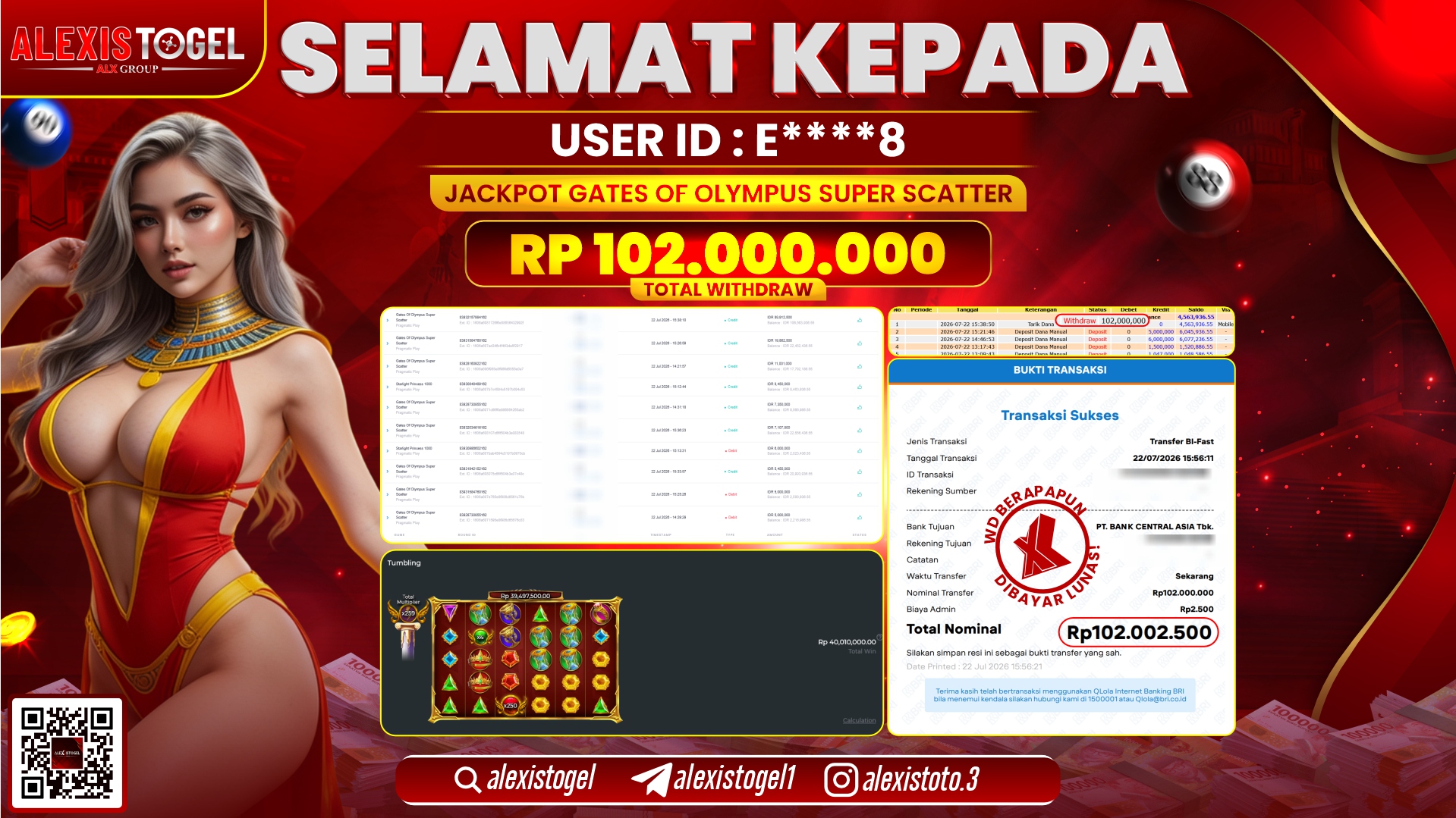 ALEXISTOGEL JACKPOT DI GATES OF OLYMPUS SUPER SCATTER RP.102.000.000,- LUNAS