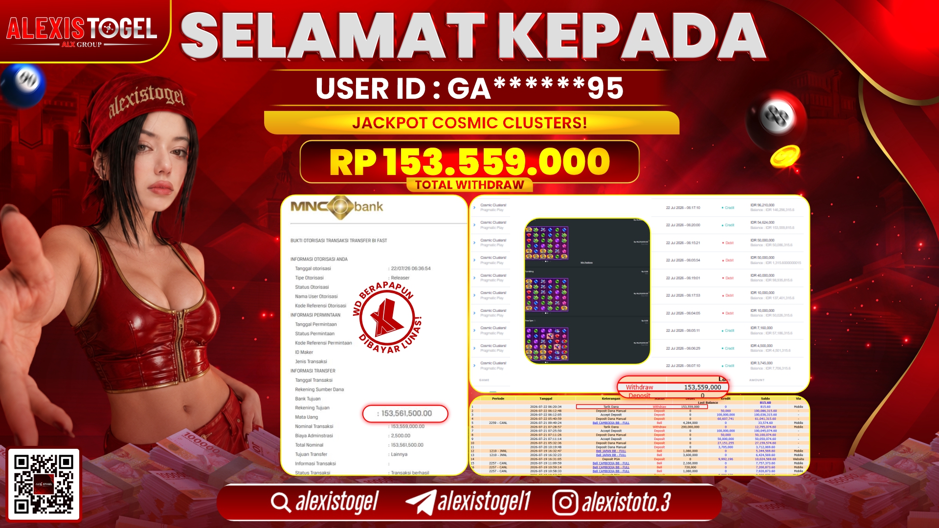 ALEXISTOGEL JACKPOT DI COSMIC CLUSTERS! RP.153.559.000,- LUNAS