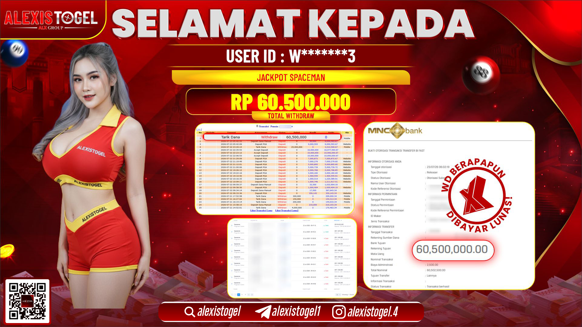 ALEXISTOGEL JACKPOT DI SPACEMAN RP.60.500.000,- LUNAS