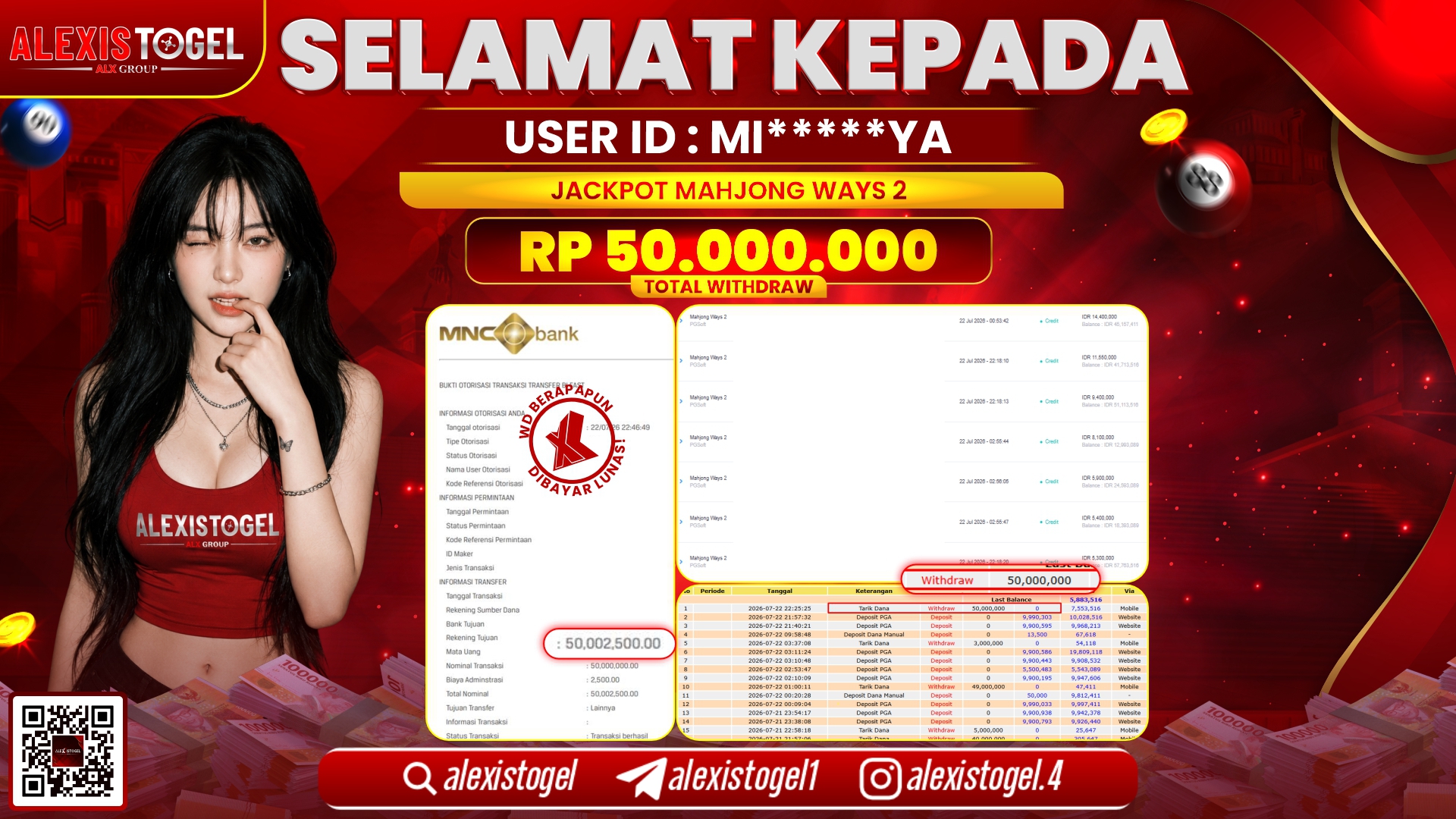 ALEXISTOGEL JACKPOT DI MAHJONG WAYS RP.50.000.000,- LUNAS