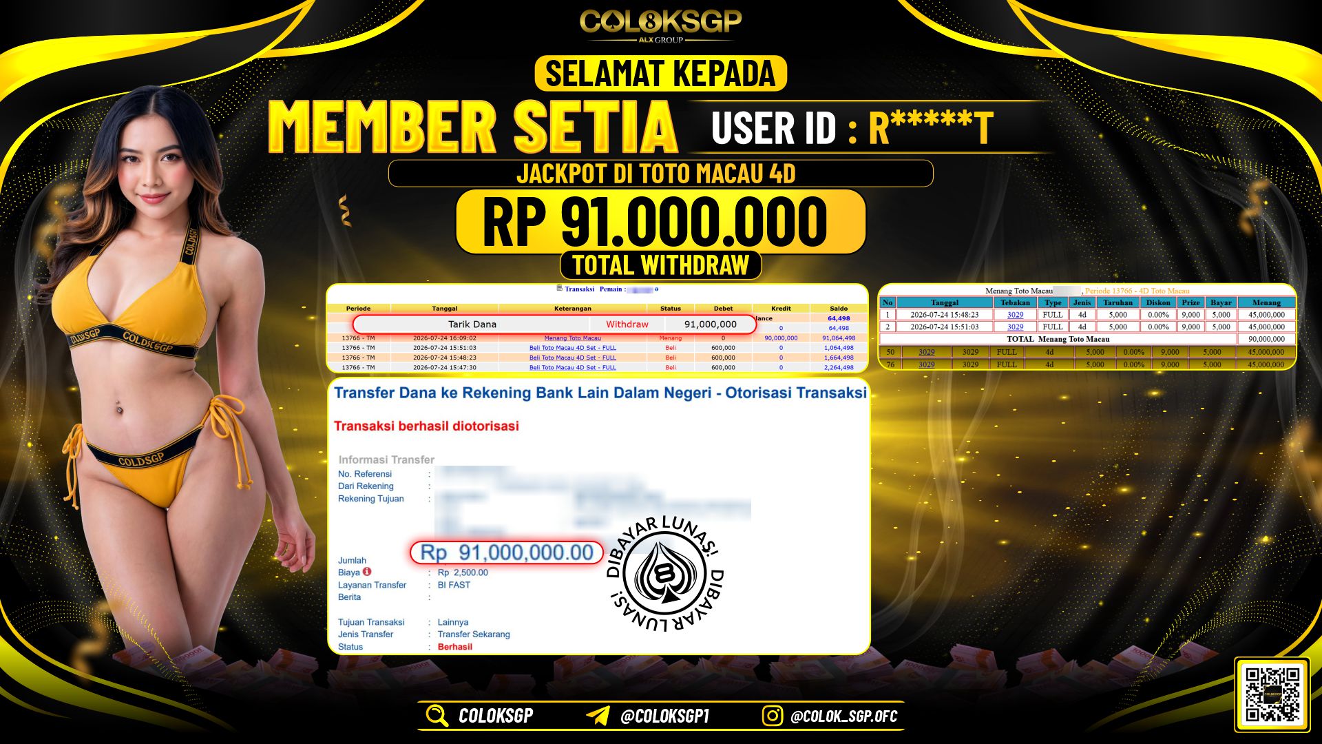 COLOKSGP JACKPOT POLLS - TOTO MACAU 4D RP91.000.000,- LUNAS
