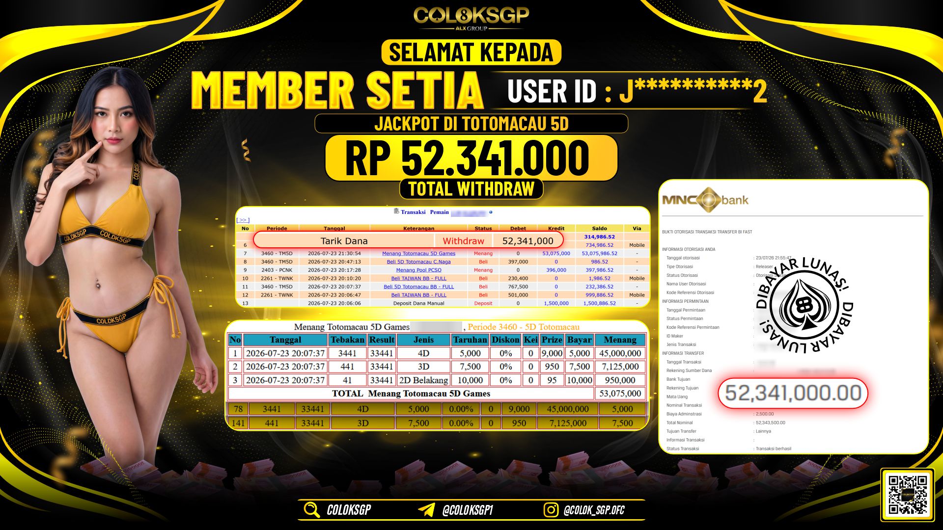 COLOKSGP JACKPOT POLLS - TOTO MACAU 5D RP52.341.000,- LUNAS