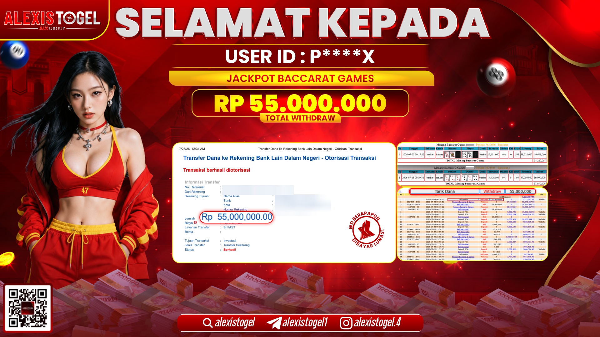 ALEXISTOGEL JACKPOT DI BACCARAT RP.55.000.000,- LUNAS
