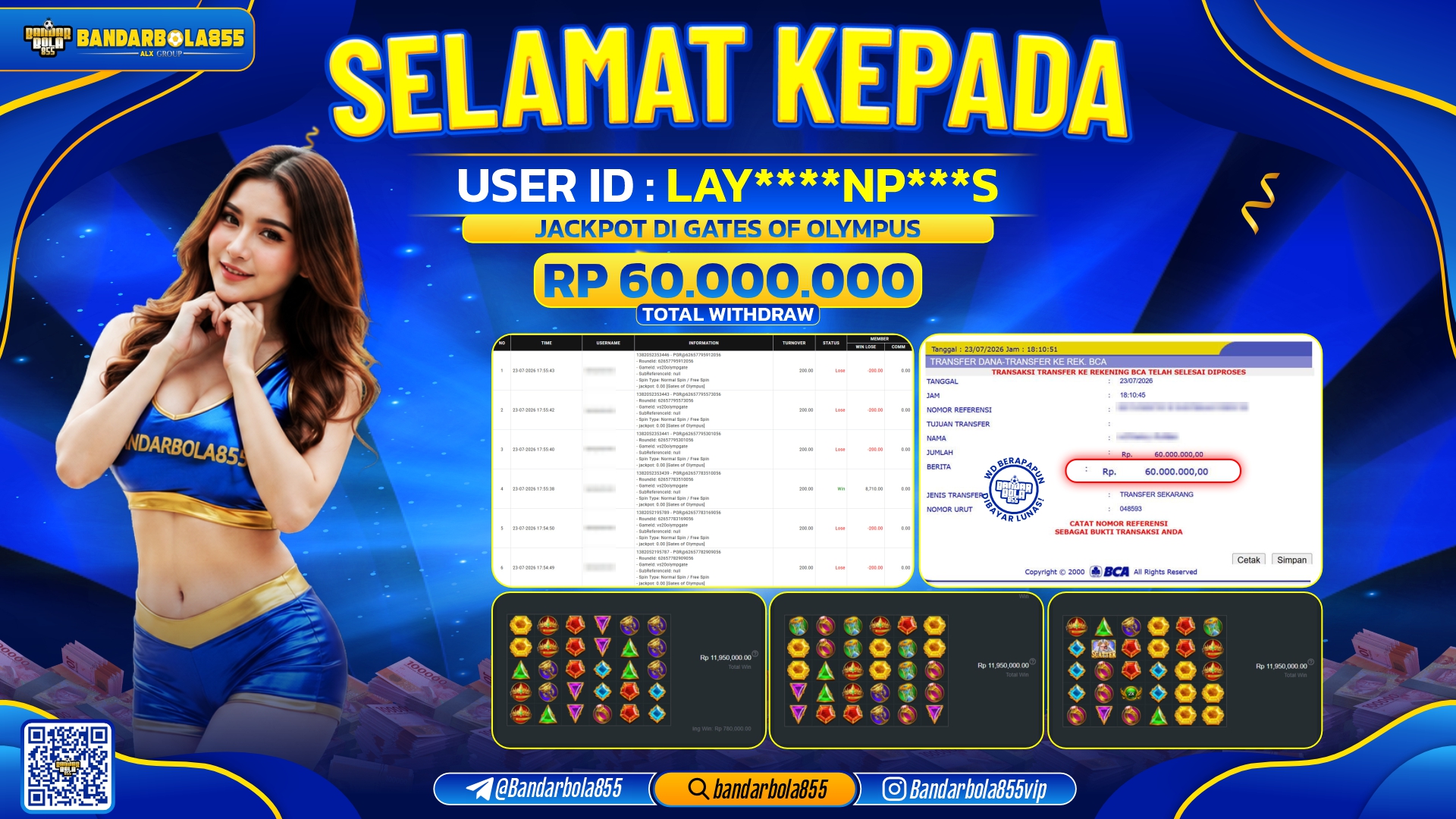 JACKPOT BANDARBOLA855 DI GATES OF OLYMPUS Rp60.000.000, - LUNAS🎖