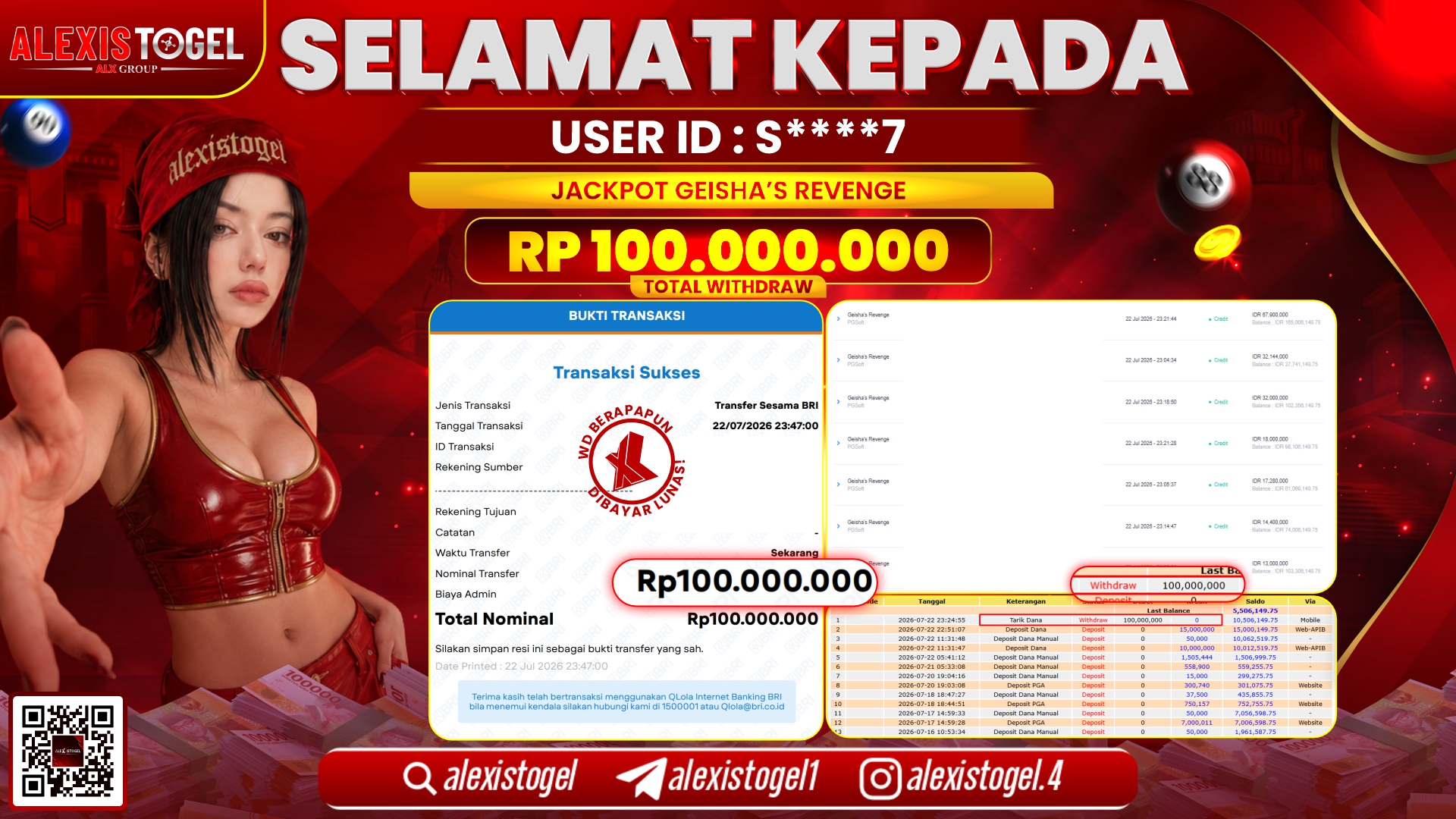ALEXISTOGEL JACKPOT DI GEISHA'S REVENGE RP.100.000.000,- LUNAS