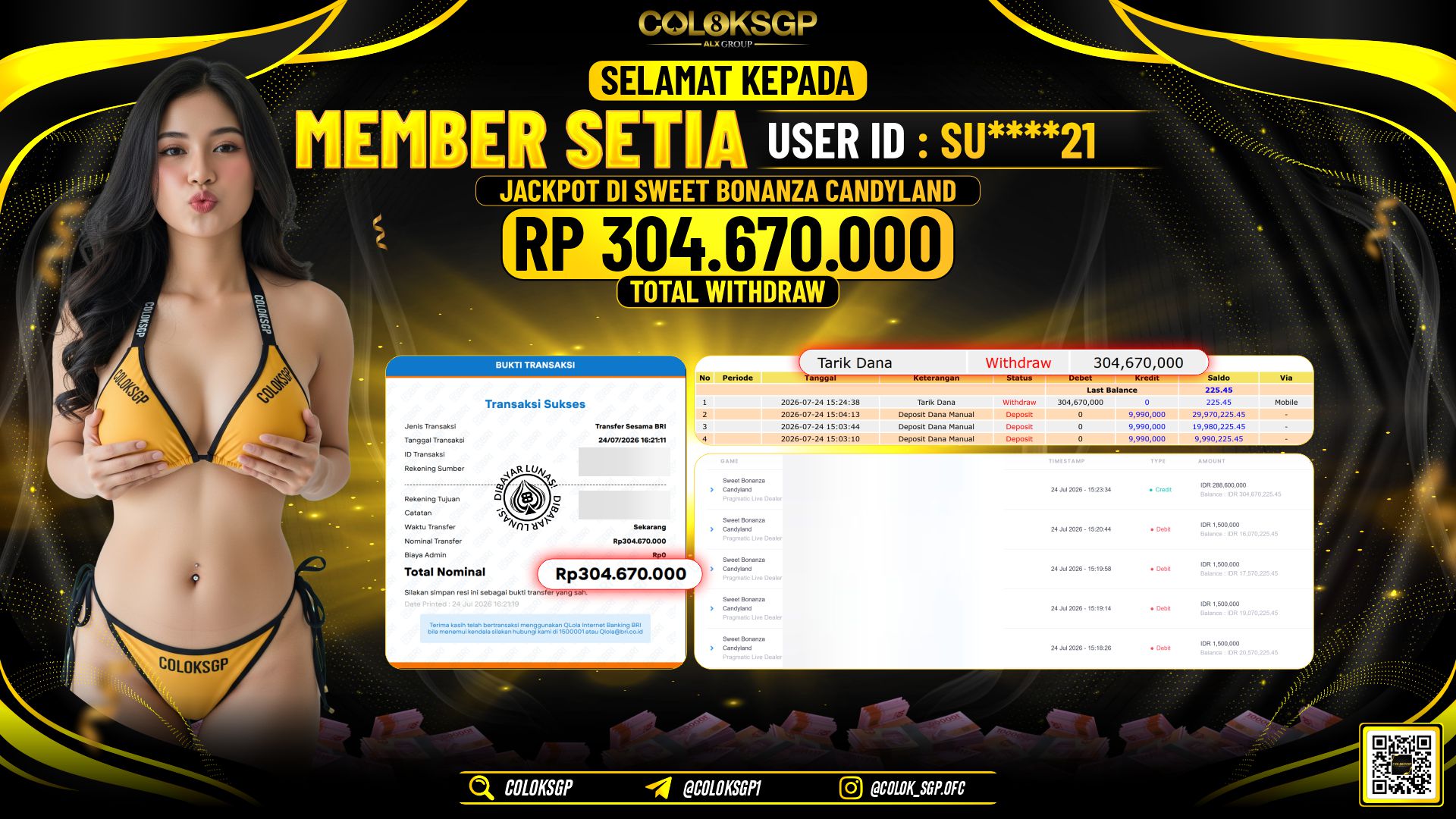 COLOKSGP JACKPOT PRAGMATIC LIVE DEALER - SWEET BONANZA CANDYLAND RP304.670.000,- LUNAS