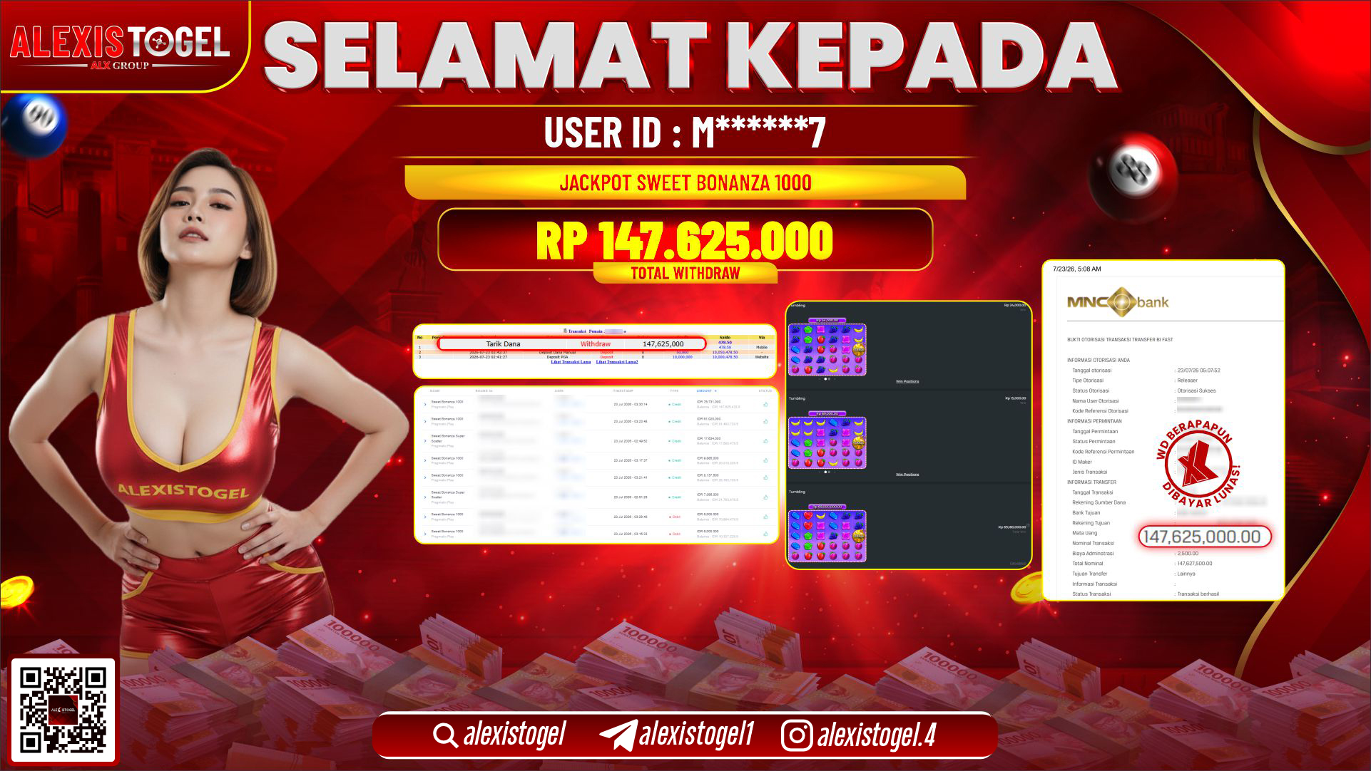 ALEXISTOGEL JACKPOT DI SWEET BONANZA 1000 RP.147.625.000,- LUNAS