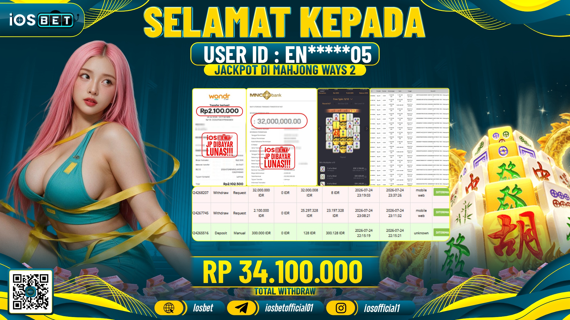 Bukti Pembayaran LUNAS SLOT GAME GACOR Rp.34.100.000,-