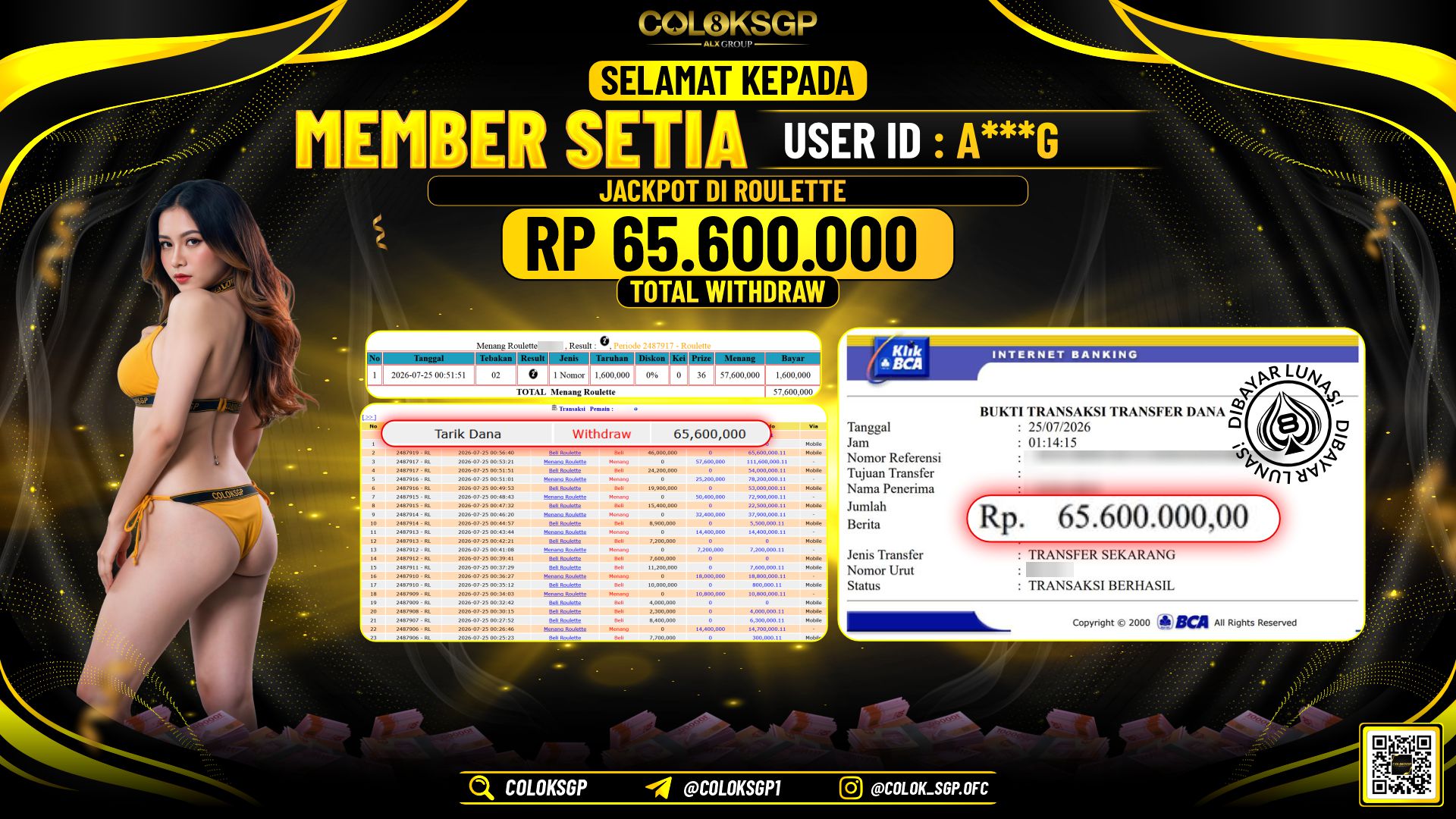 COLOKSGP JACKPOT IDNLIVE - ROULETTE RP65.600.000,- LUNAS