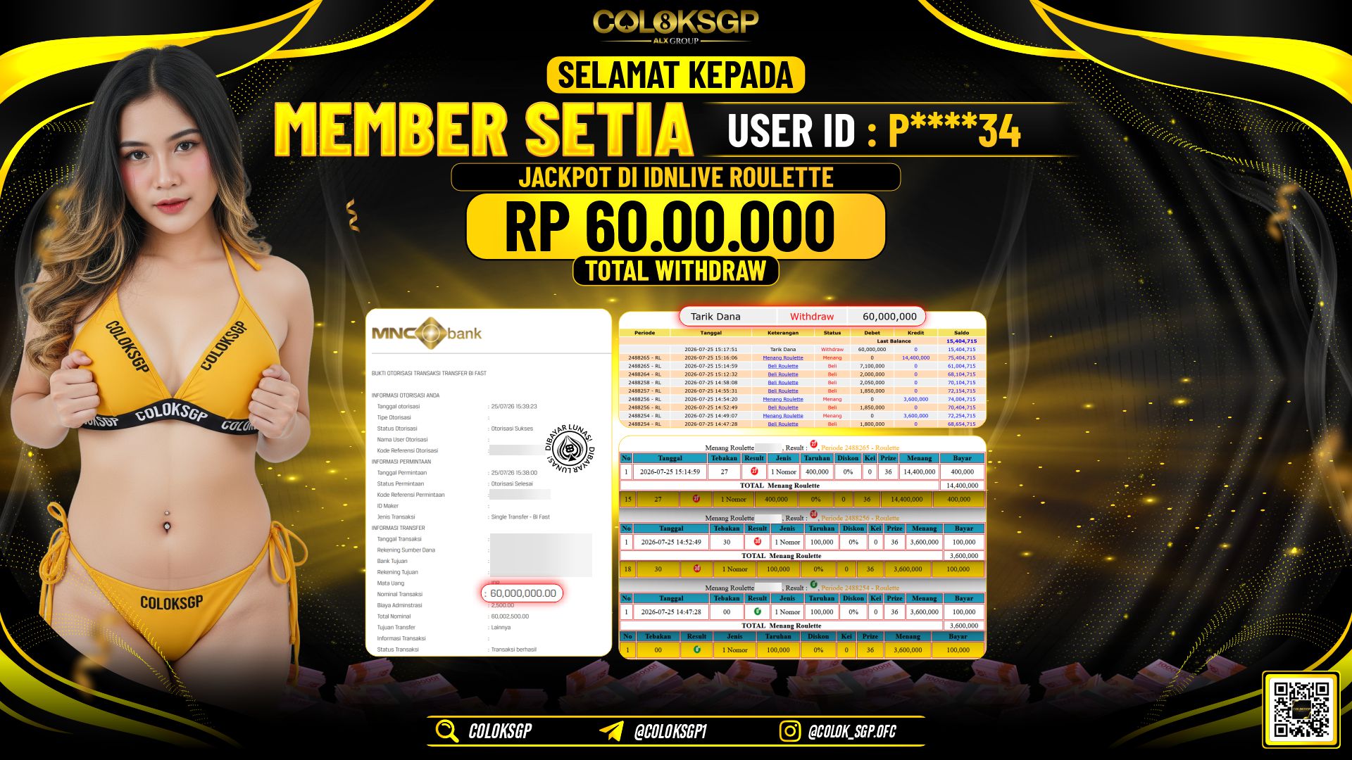 COLOKSGP JACKPOT IDNLIVE - ROULETTE RP60.000.000,- LUNAS