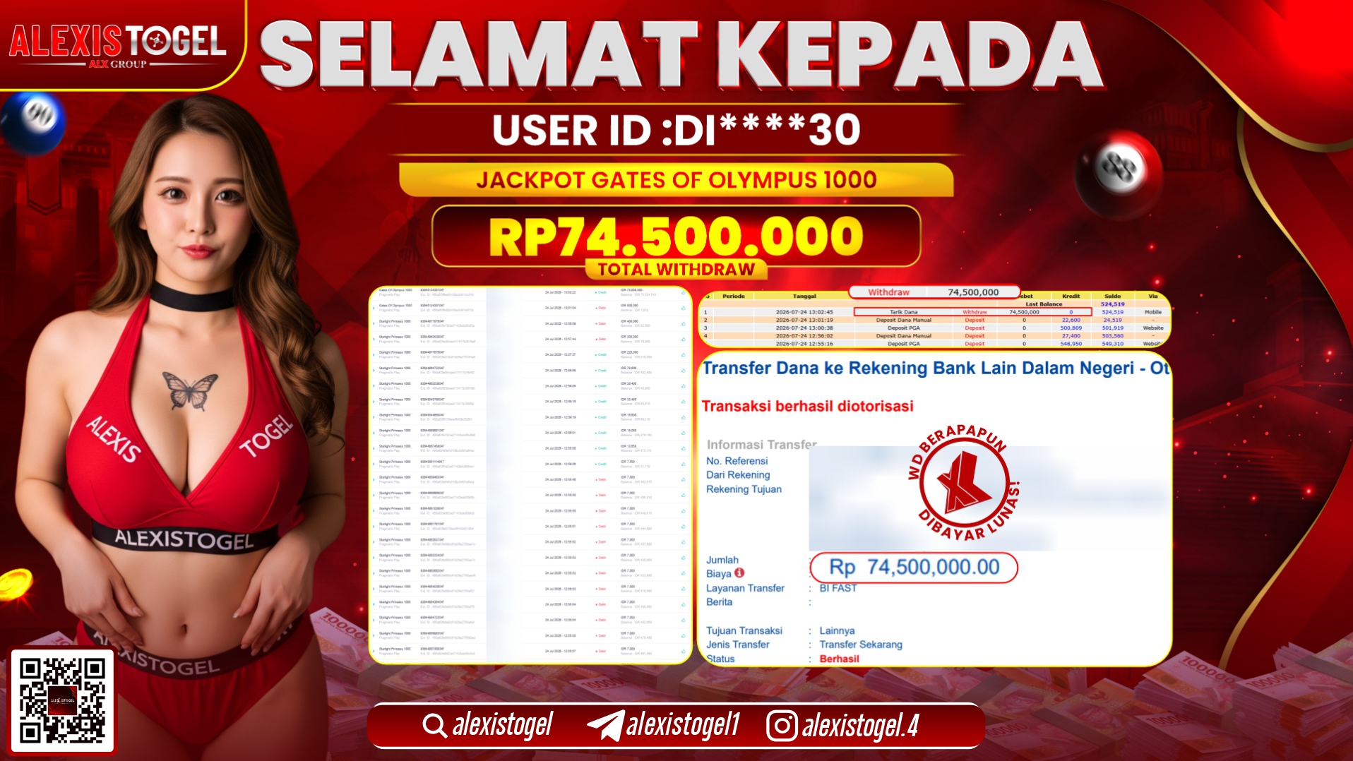ALEXISTOGEL JACKPOT DI GATES OF OLYMPUS 1000 RP.74.500.000,- LUNAS