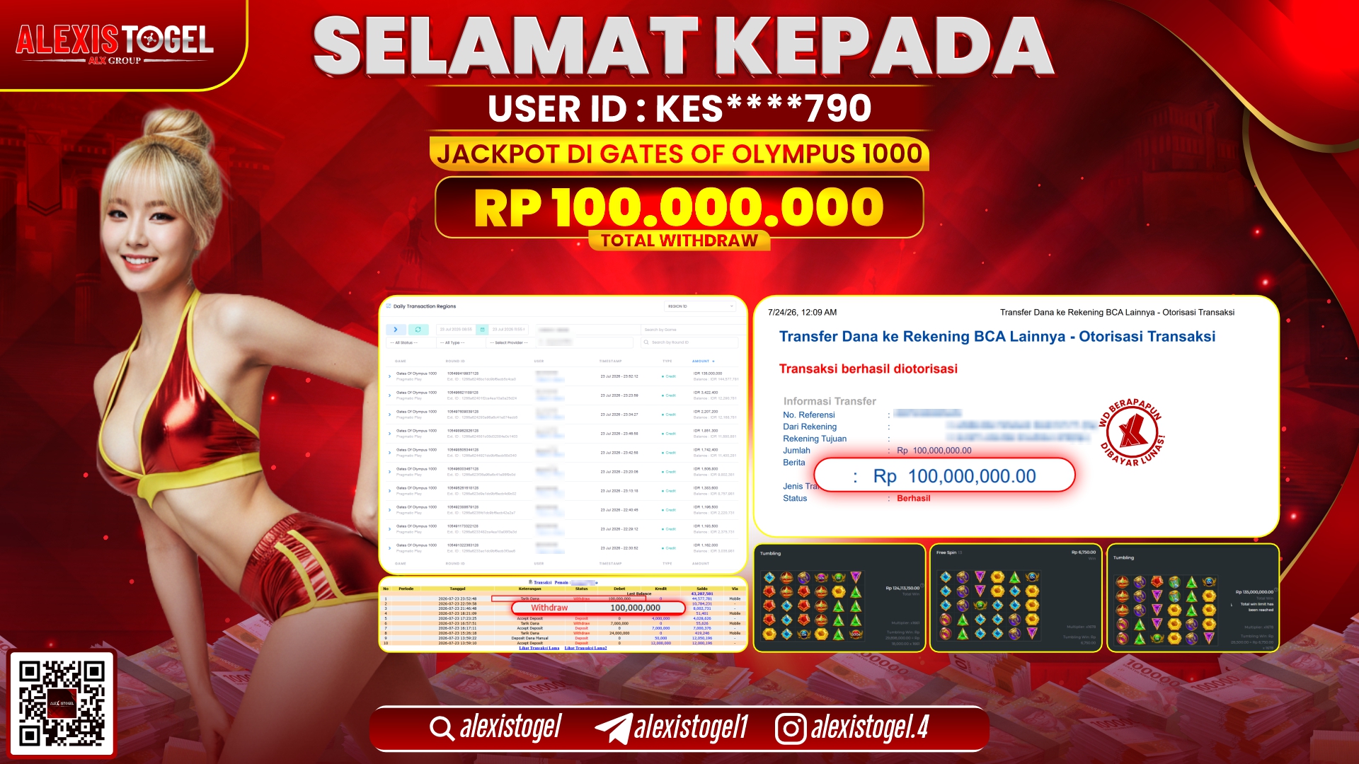 ALEXISTOGEL JACKPOT DI GATES OF OLYMPUS 1000 RP.100.000.000,- LUNAS