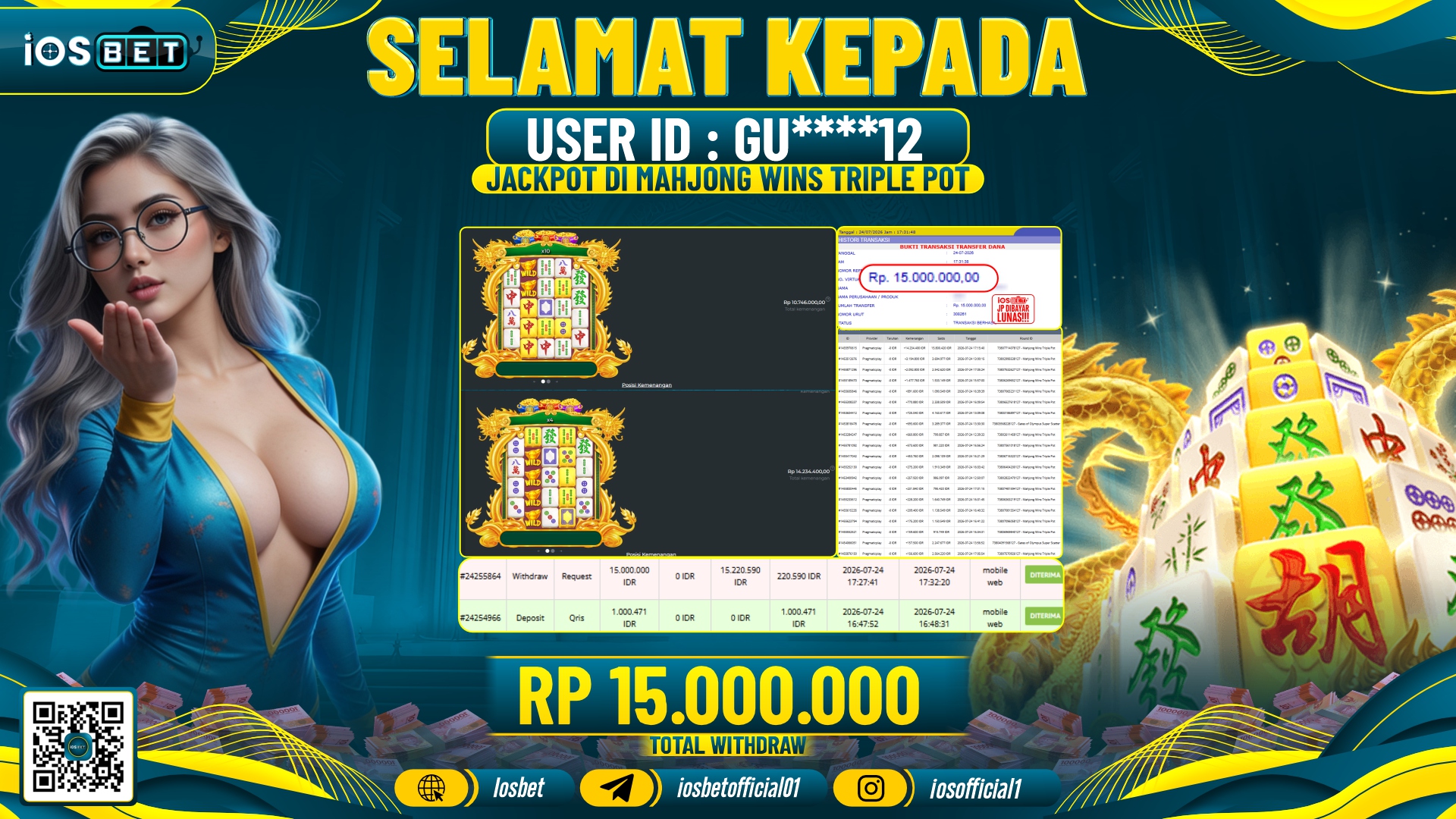 Bukti Pembayaran LUNAS SLOT GAME GACOR Rp.15.000.000,-