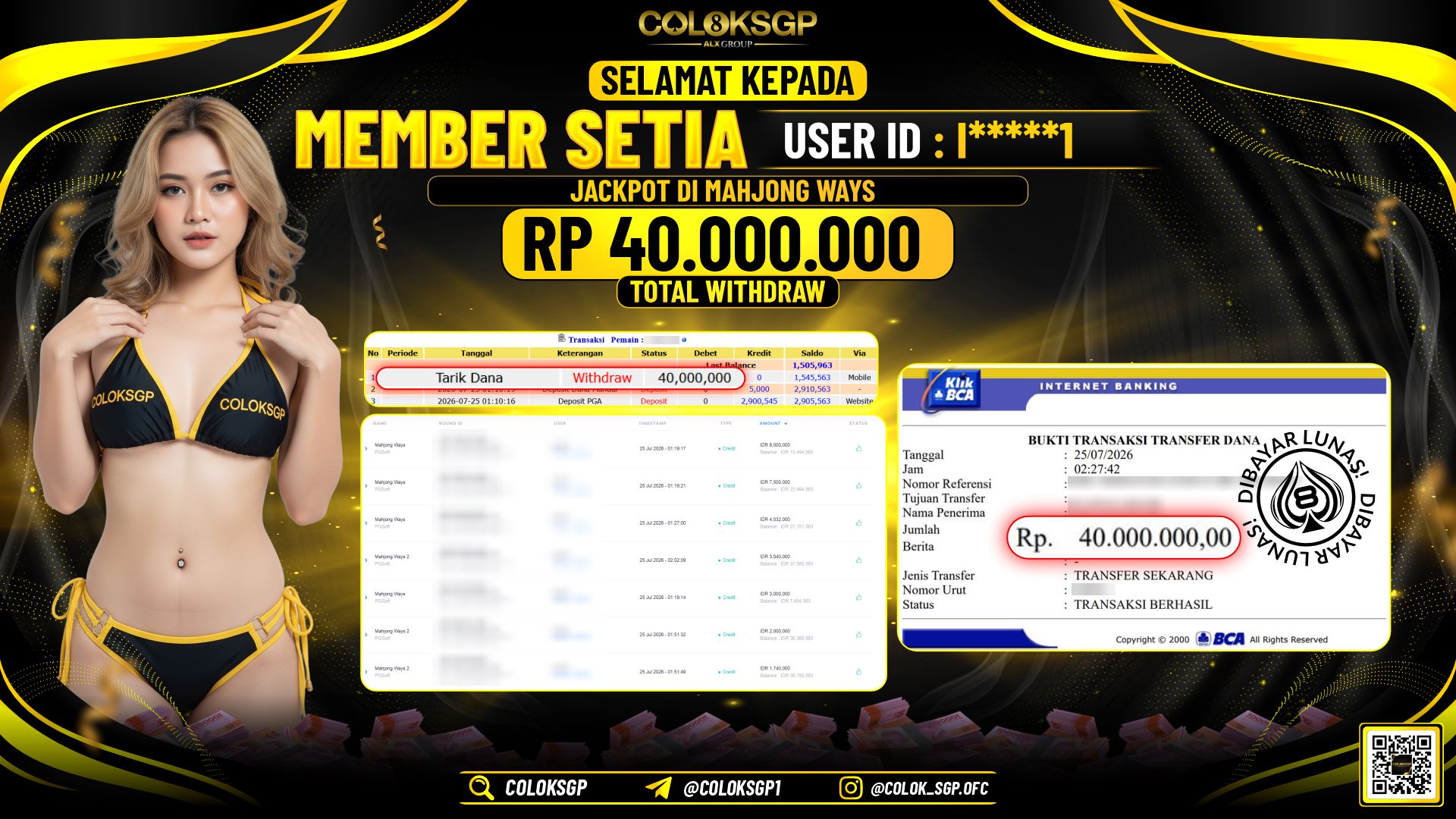 COLOKSGP JACKPOT PGSOFT - MAHJONG WAYS RP40.000.000,- LUNAS