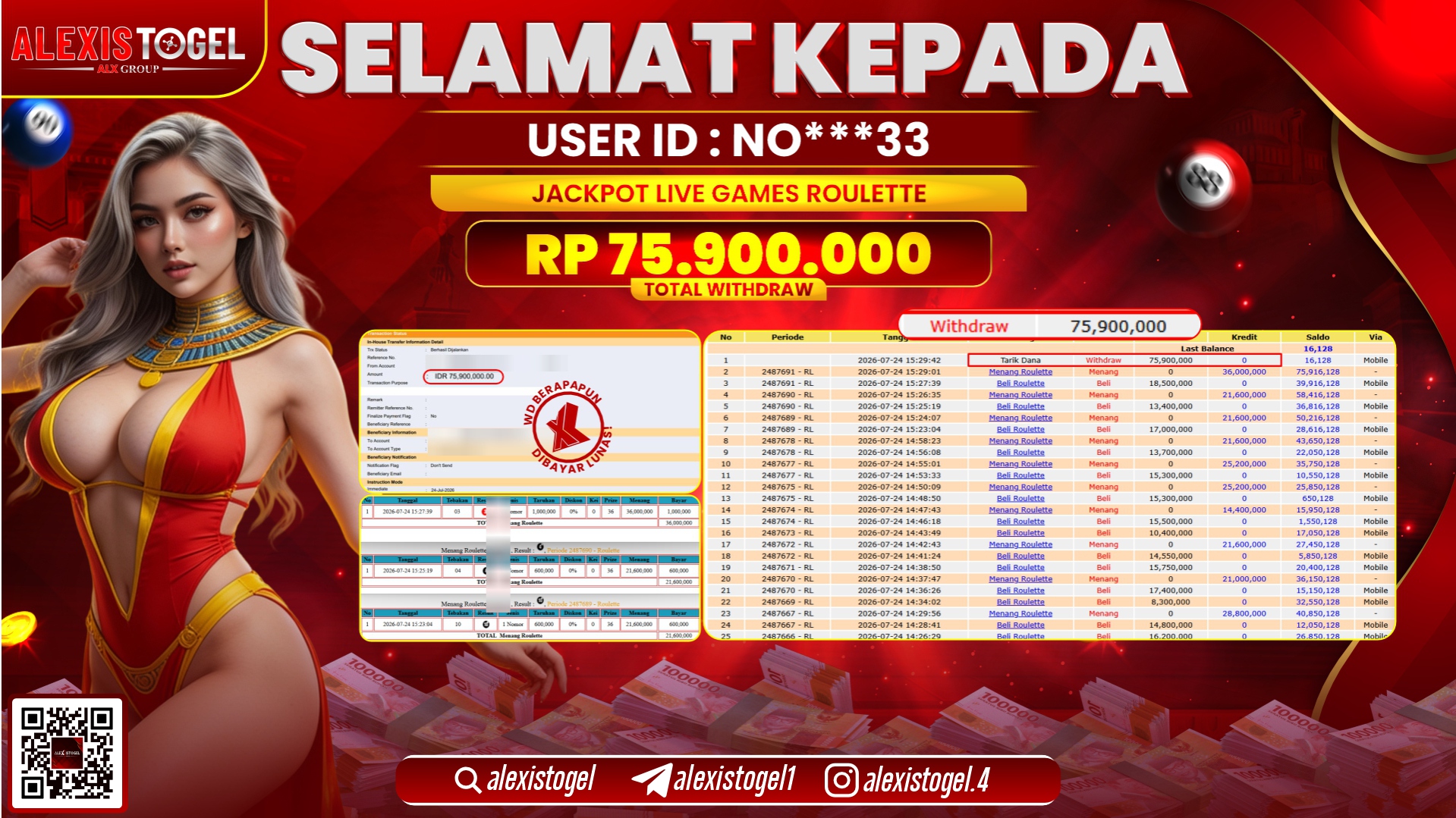 ALEXISTOGEL JACKPOT DI LIVE GAMES ROULETTE RP.75.900.000,- LUNAS