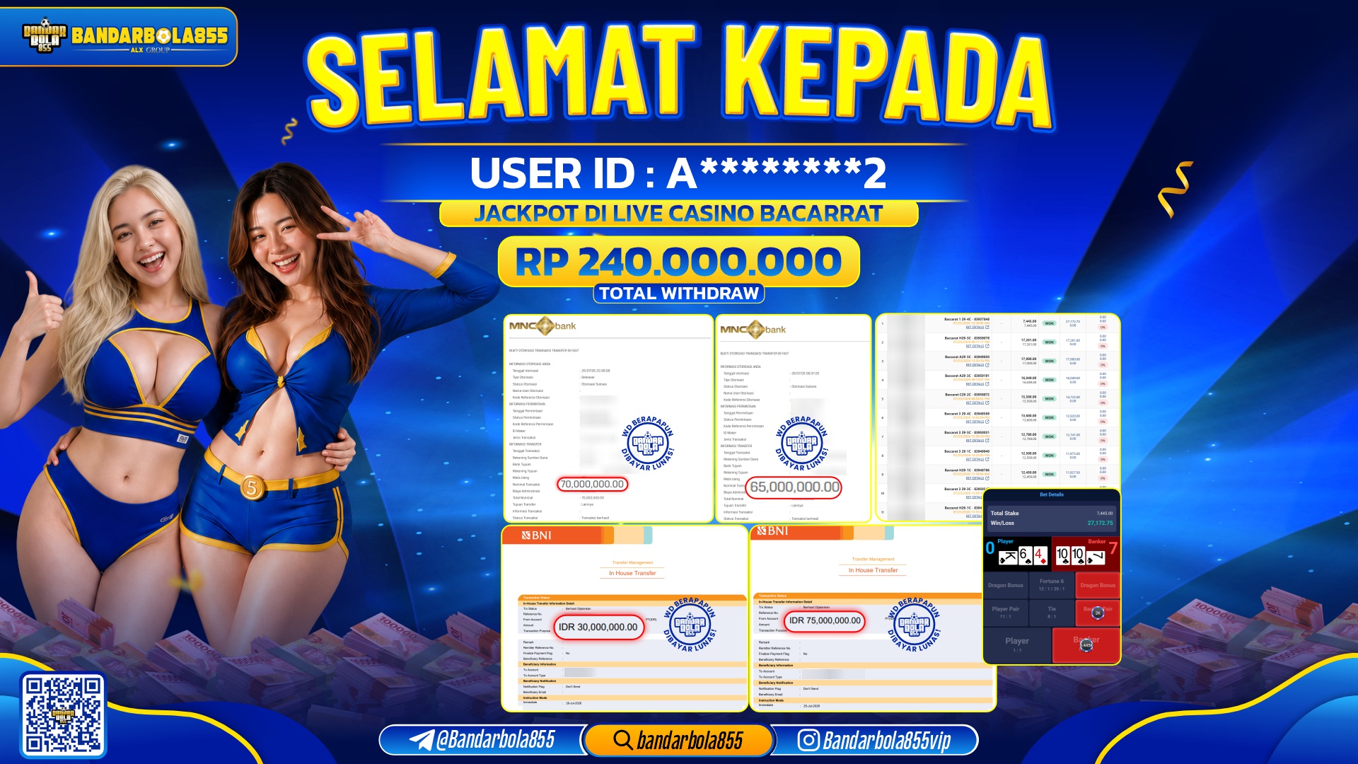 JACKPOT BANDARBOLA855 DI LIVE CASINO BACCARAT Rp240.000.000, - LUNAS🎖