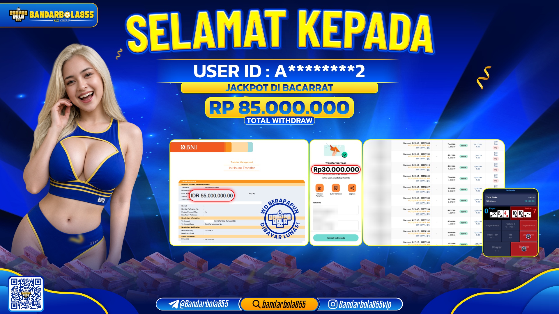 JACKPOT BANDARBOLA855 DI BACARRAT Rp85.000.000, - LUNAS🎖