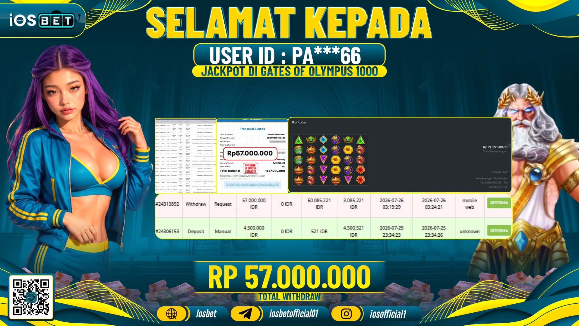 Bukti Pembayaran LUNAS SLOT GAME GACOR Rp.57.000.000,-