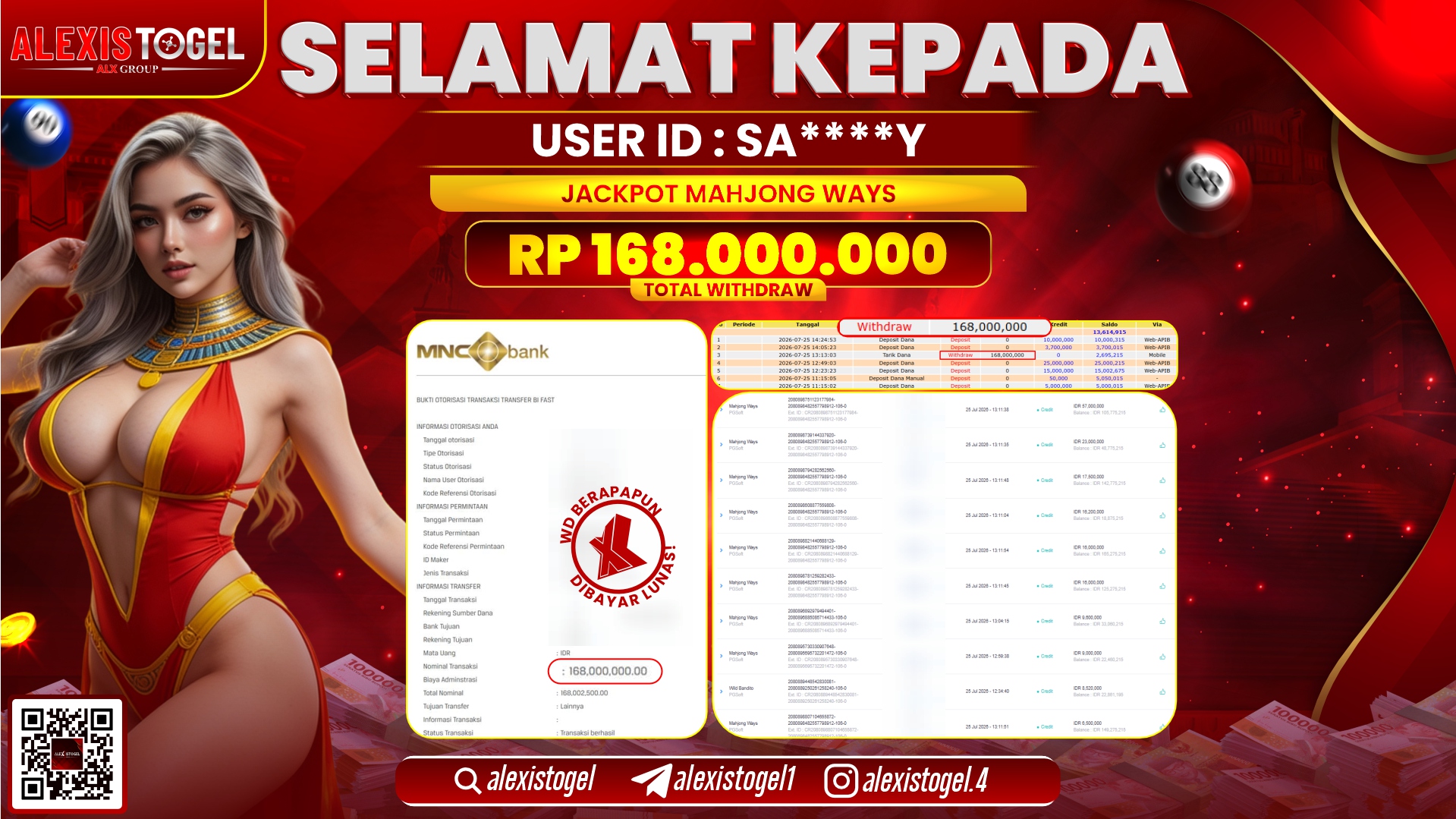 ALEXISTOGEL JACKPOT DI MAHJONG WAYS RP.168.000.000,- LUNAS