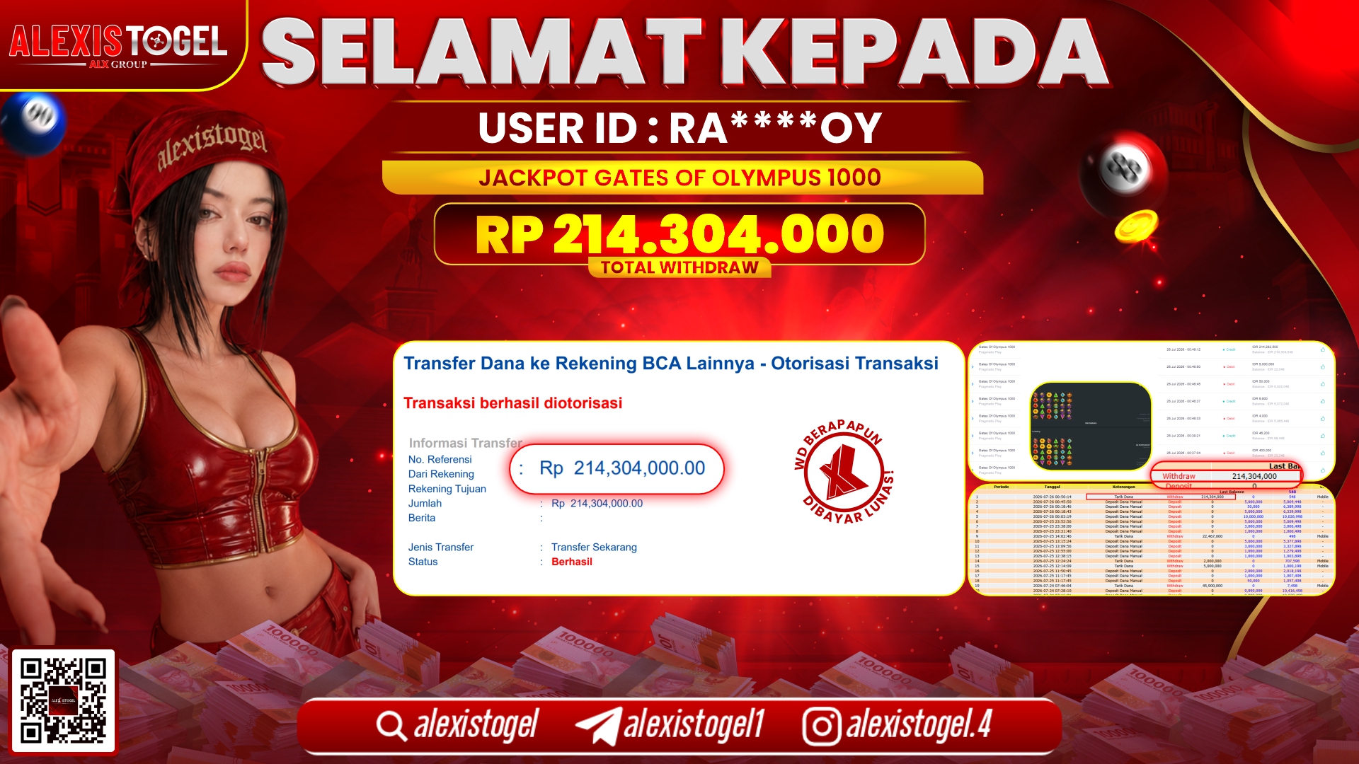 ALEXISTOGEL JACKPOT DI GATES OF OLYMPUS 1000 RP.214.304.000,- LUNAS