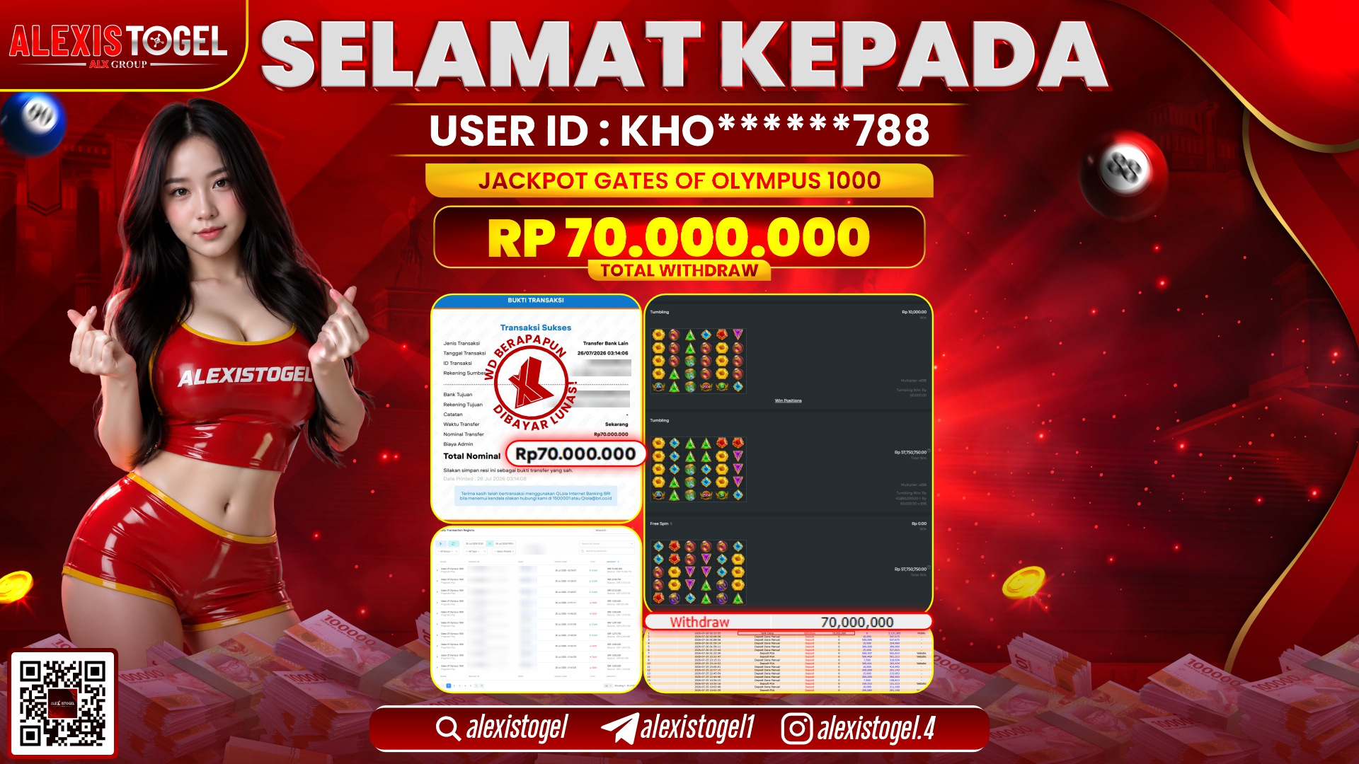 ALEXISTOGEL JACKPOT DI GATES OF OLYMPUS 1000 RP.70.000.000,- LUNAS