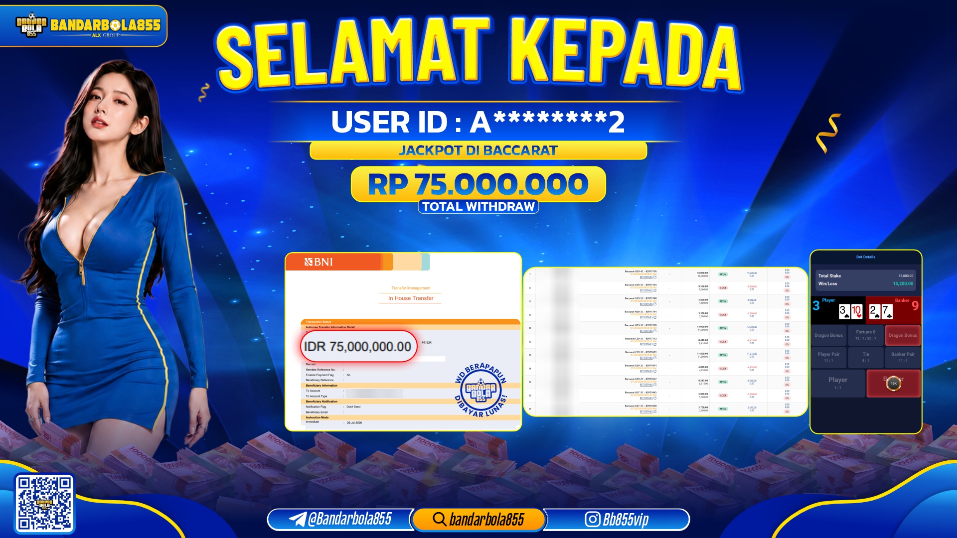 JACKPOT BANDARBOLA855 DI BACCARAT Rp75.000.000, - LUNAS🎖